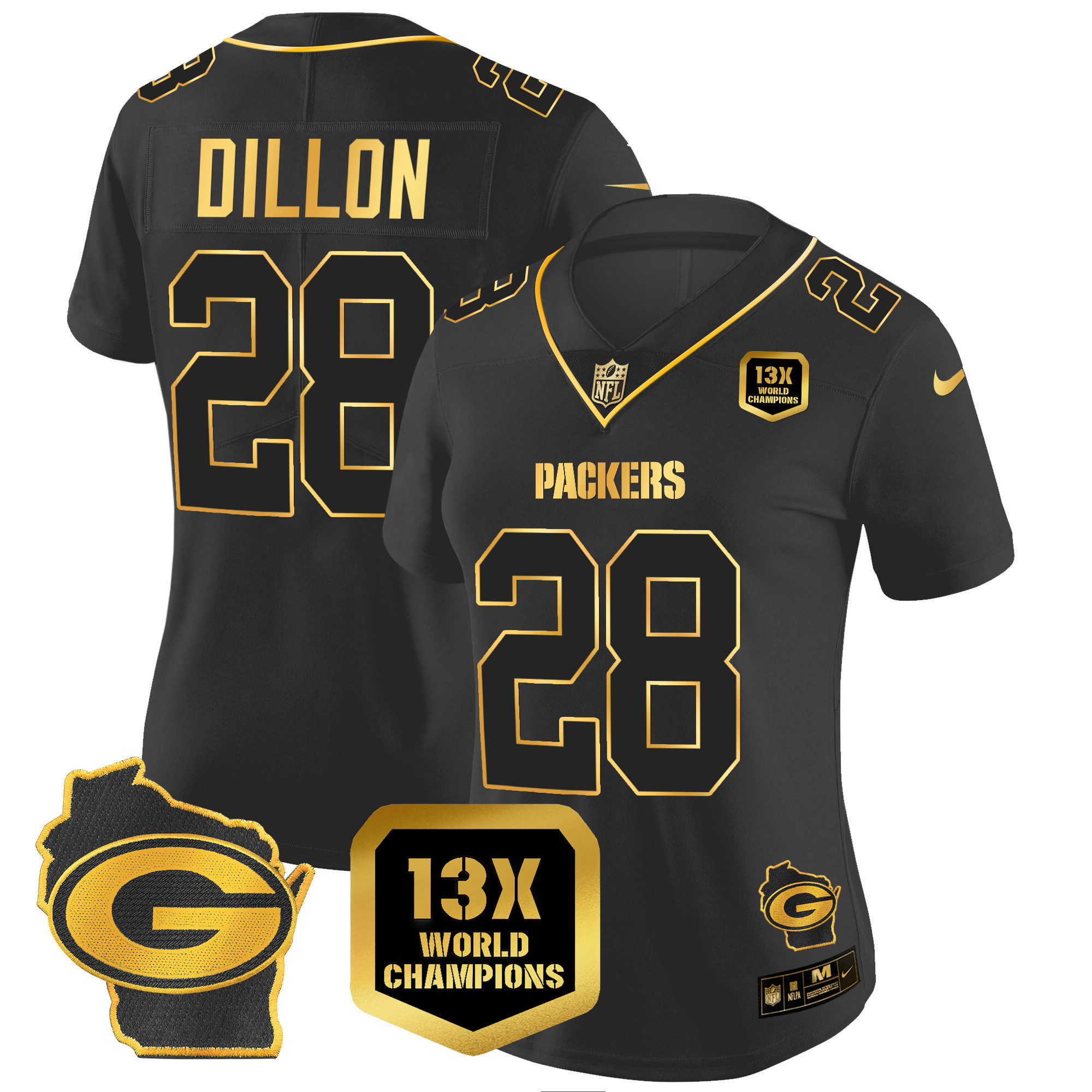 Women's Packers 13 Time World Champions & Home Patch Gold Vapor Jersey – All Stitched - Image 14