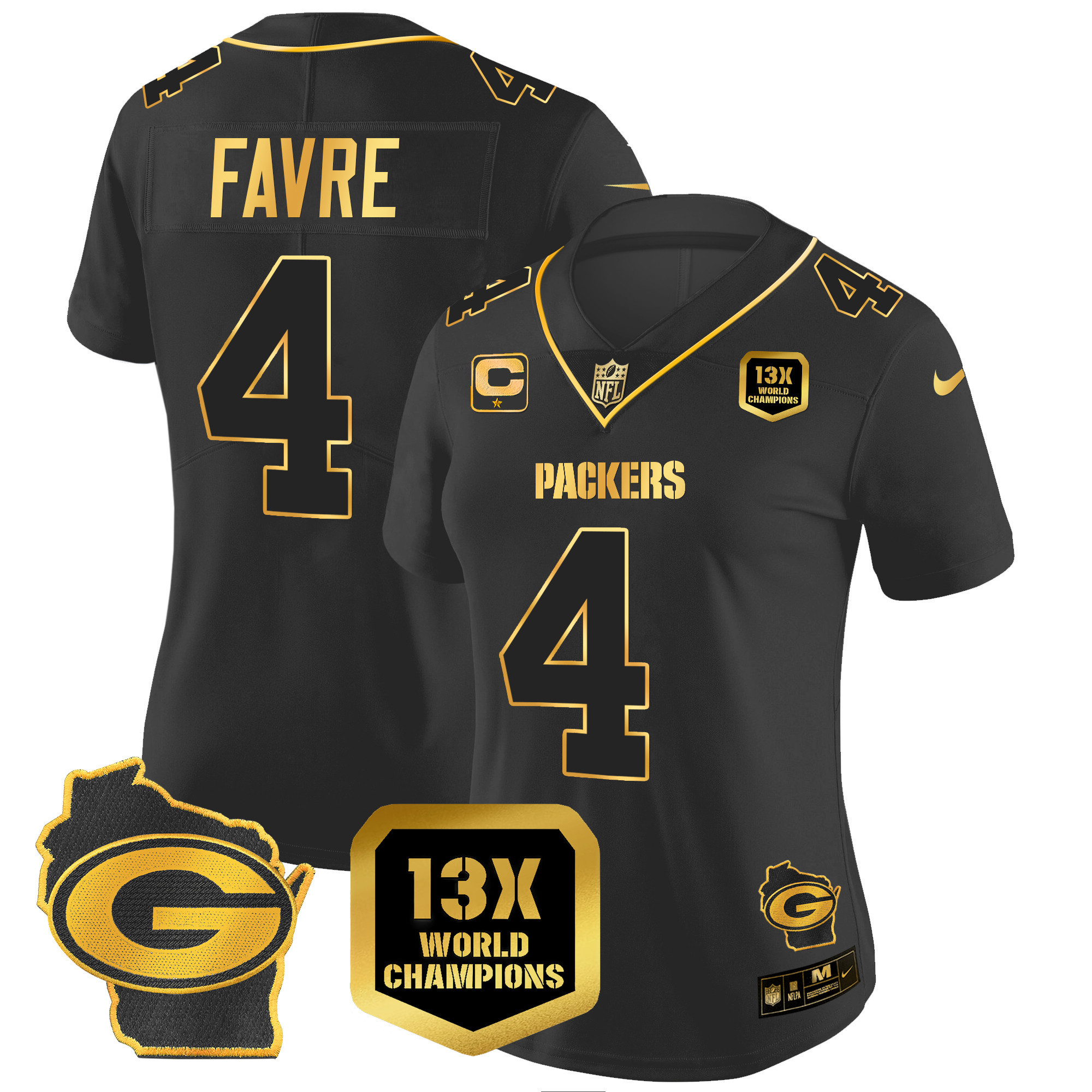 Women's Packers 13 Time World Champions & Home Patch Gold Vapor Jersey – All Stitched - Image 17