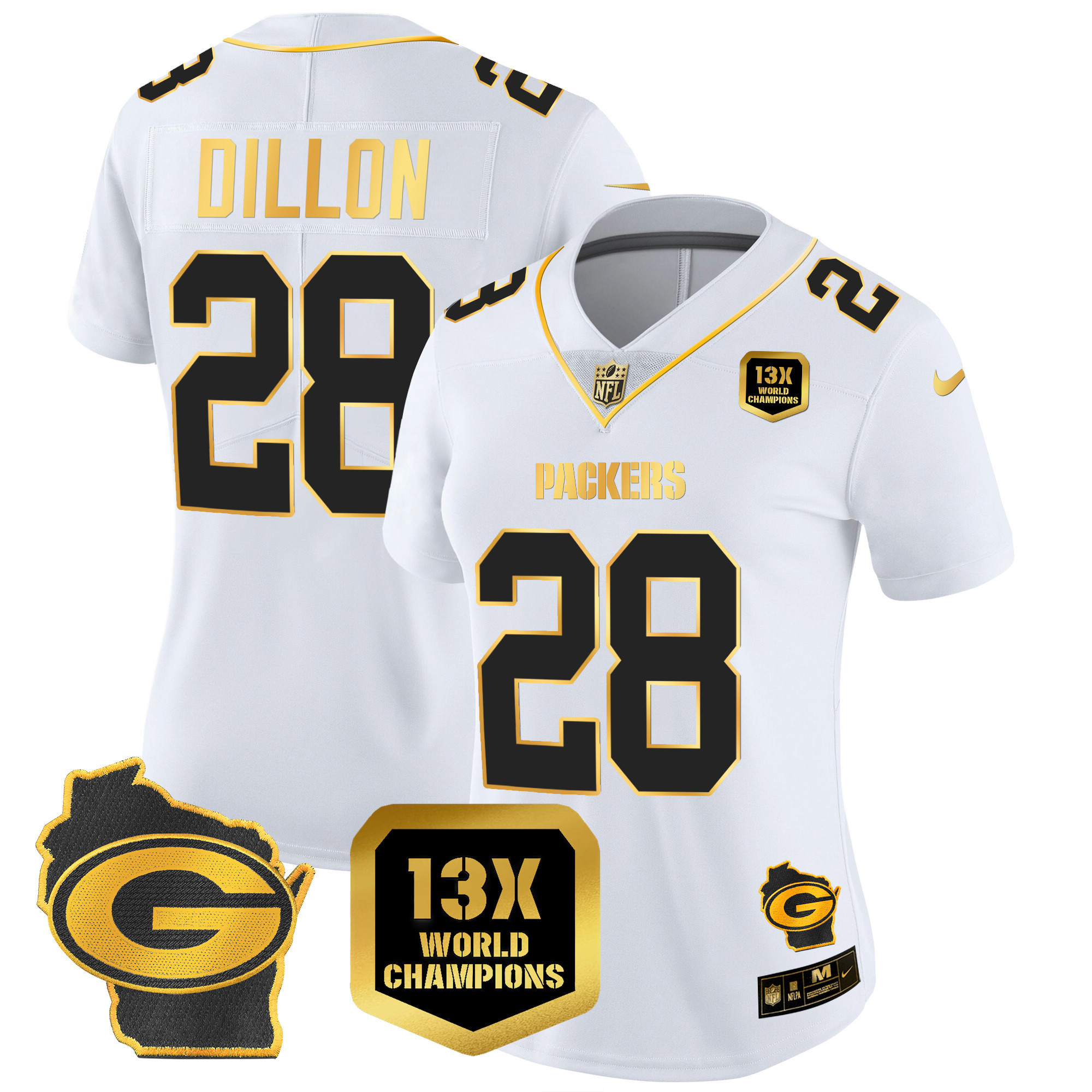 Women's Packers 13 Time World Champions & Home Patch Gold Vapor Jersey – All Stitched - Image 20