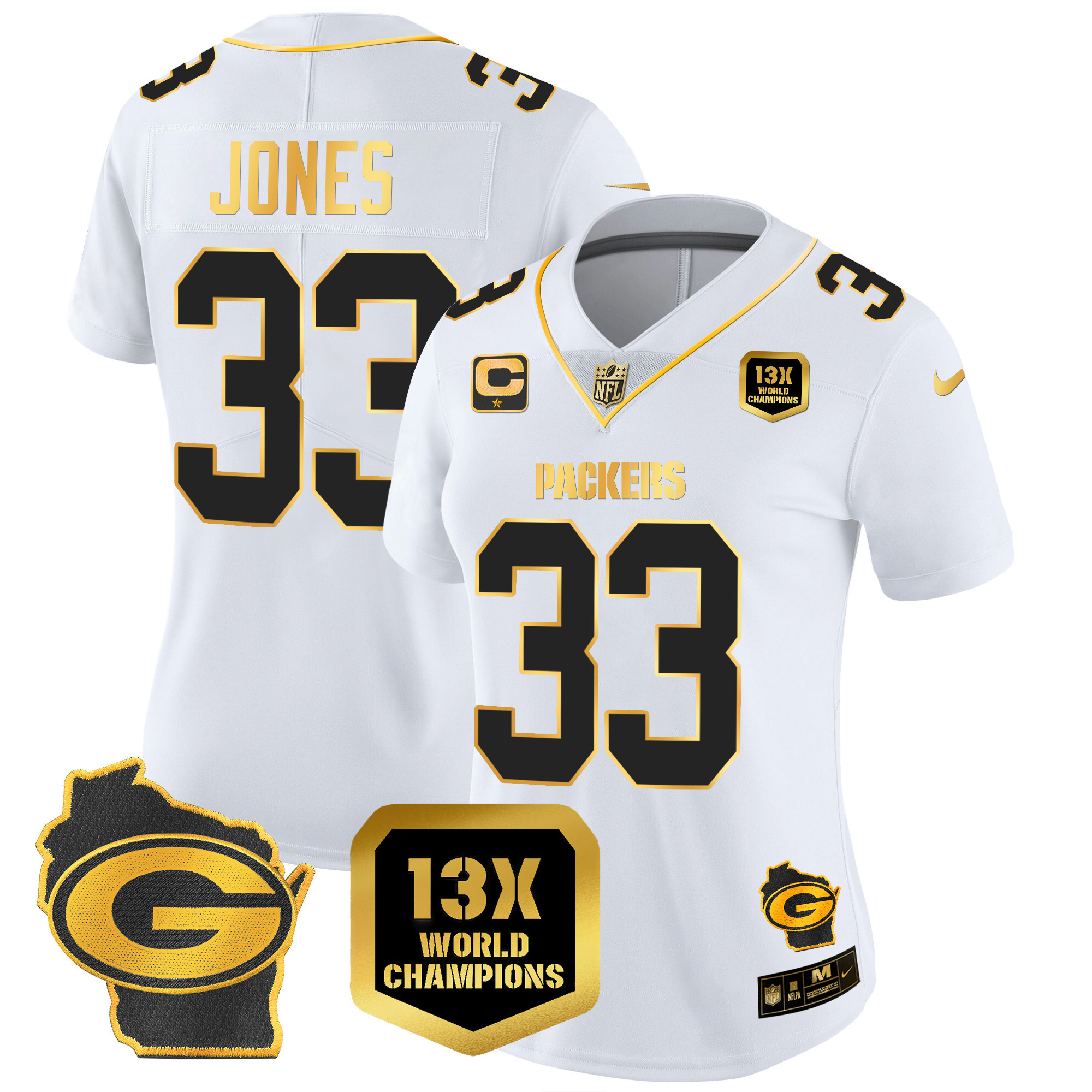 Women's Packers 13 Time World Champions & Home Patch Gold Vapor Jersey – All Stitched - Image 21