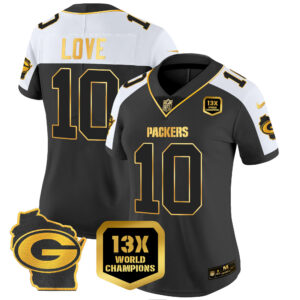 Women's Packers 13 Time World Champions & Home Patch Gold Vapor Jersey – All Stitched
