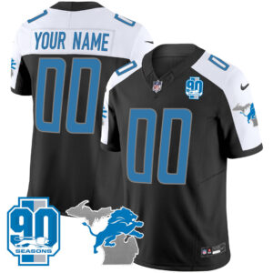 Detroit Lions 90th Year & Michigan Patch Custom Vapor Jersey - All Stitched