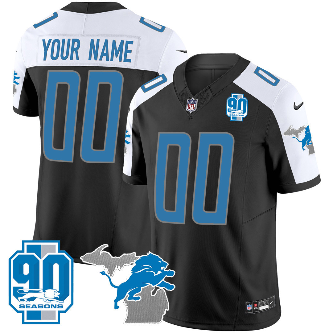 Detroit Lions 90th Year & Michigan Patch Custom Vapor Jersey - All Stitched