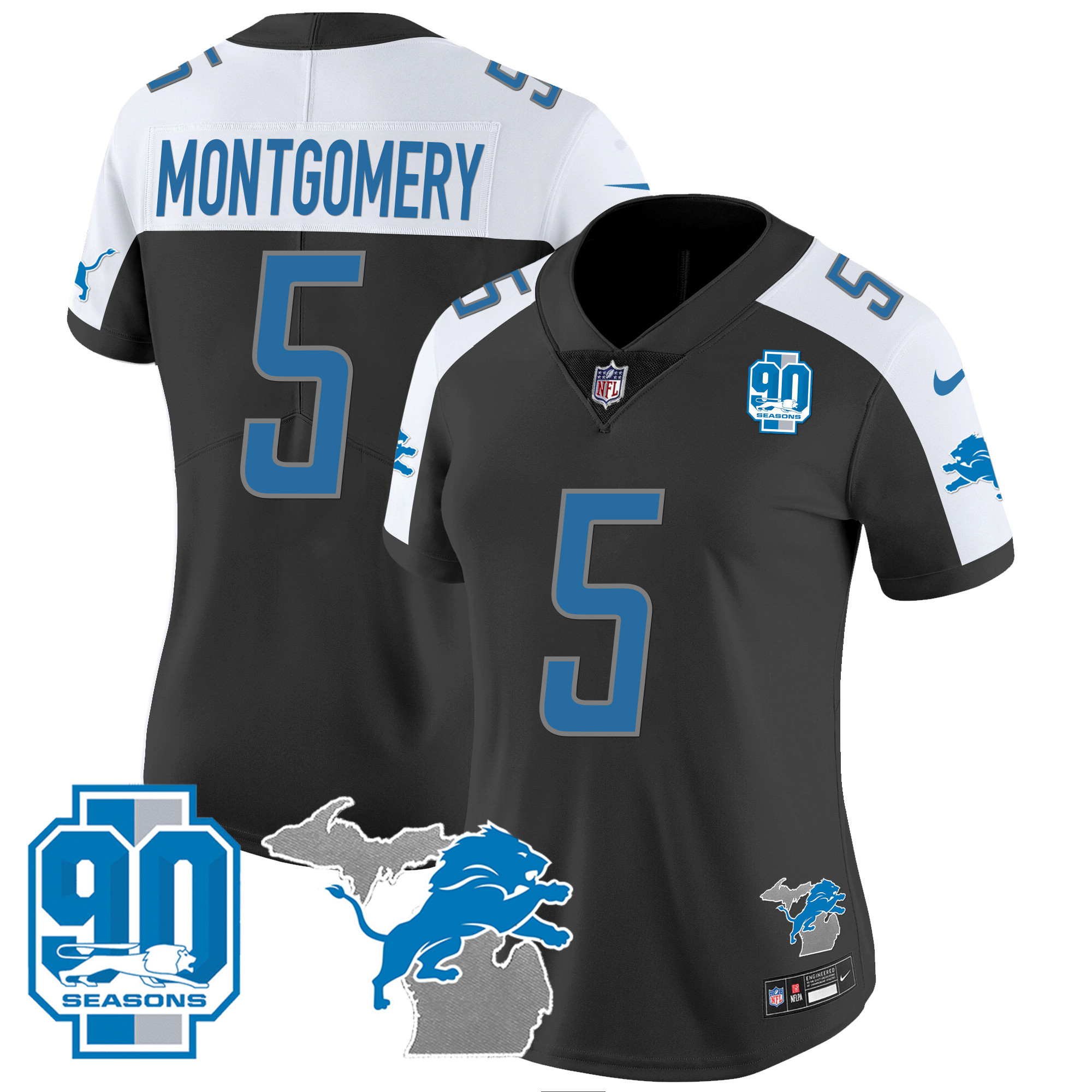 Women's Detroit Lions 90th Year & Michigan Patch Vapor Jersey - All Stitched - Image 4