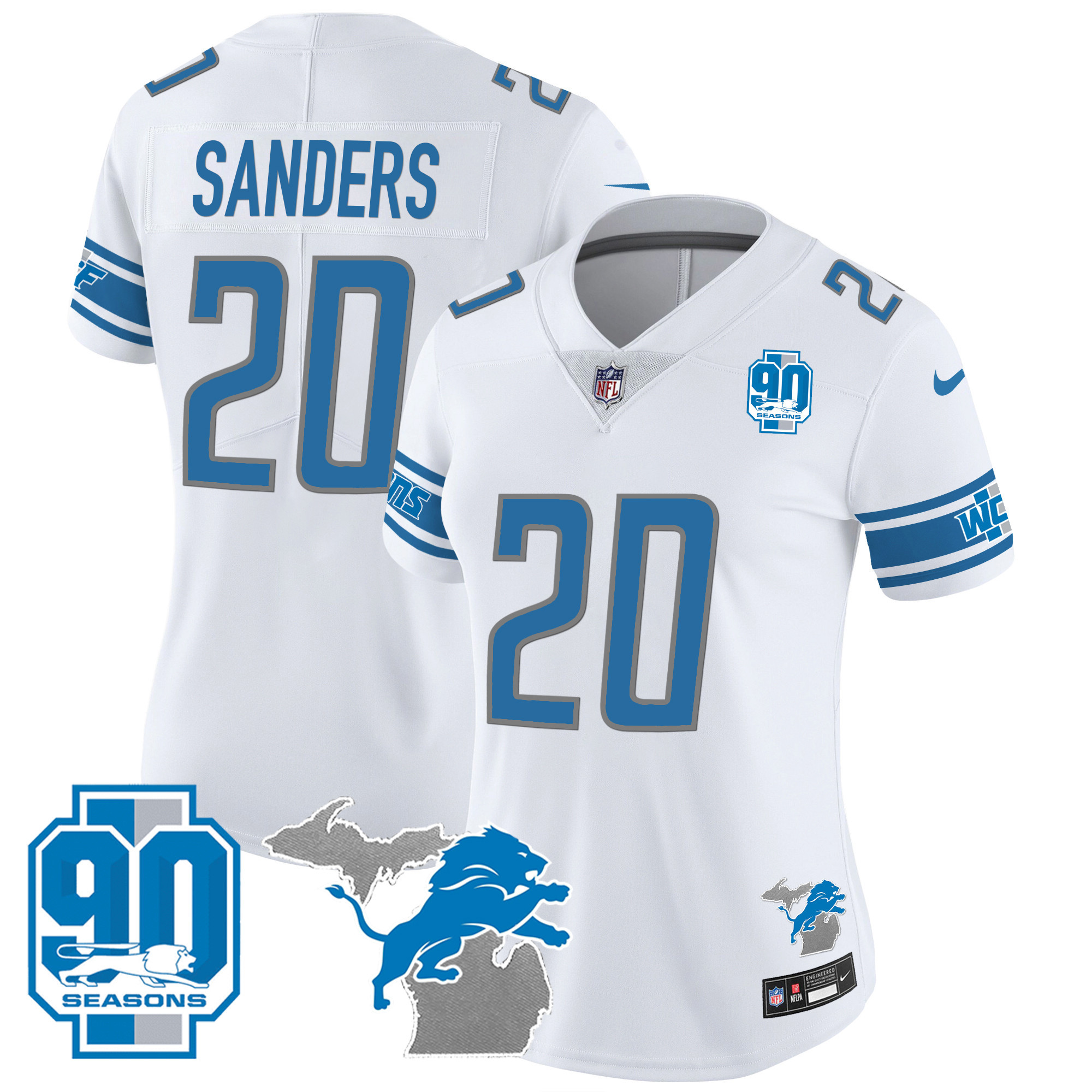 Women's Detroit Lions 90th Year & Michigan Patch Vapor Jersey - All Stitched - Image 23