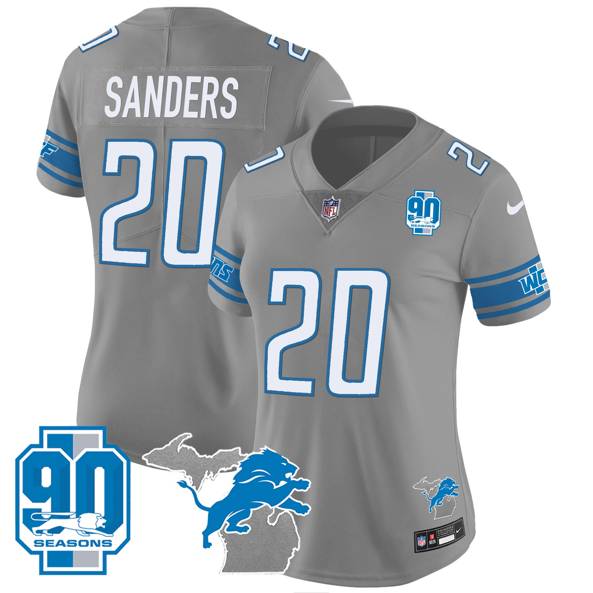 Women's Detroit Lions 90th Year & Michigan Patch Vapor Jersey - All Stitched - Image 29