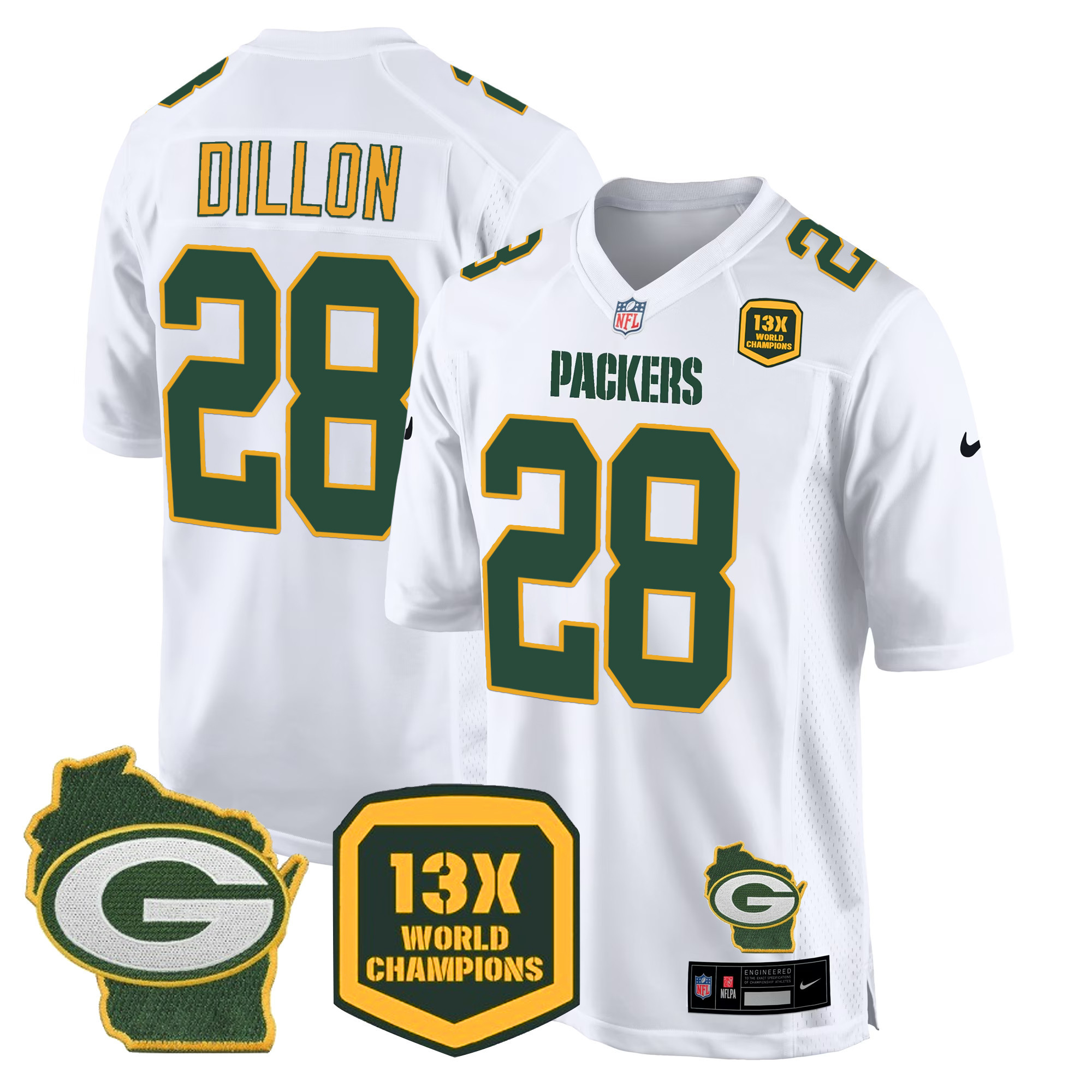 Men's Packers 13 Time World Champions & Home Patch Game Jersey – All Stitched - Image 2
