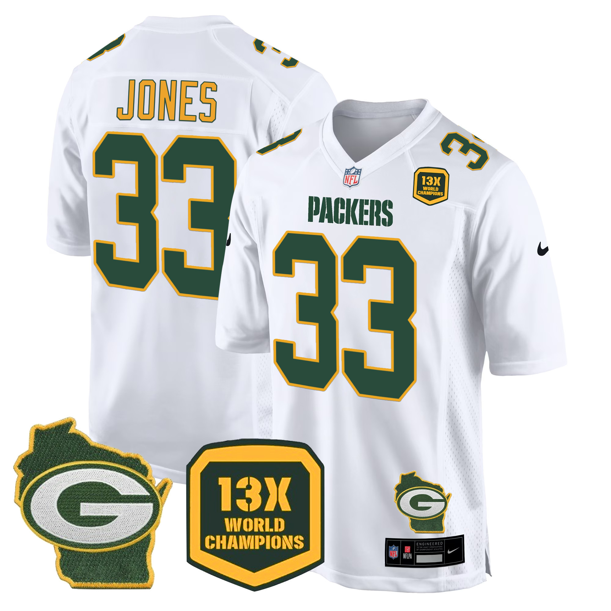Men's Packers 13 Time World Champions & Home Patch Game Jersey – All Stitched - Image 3