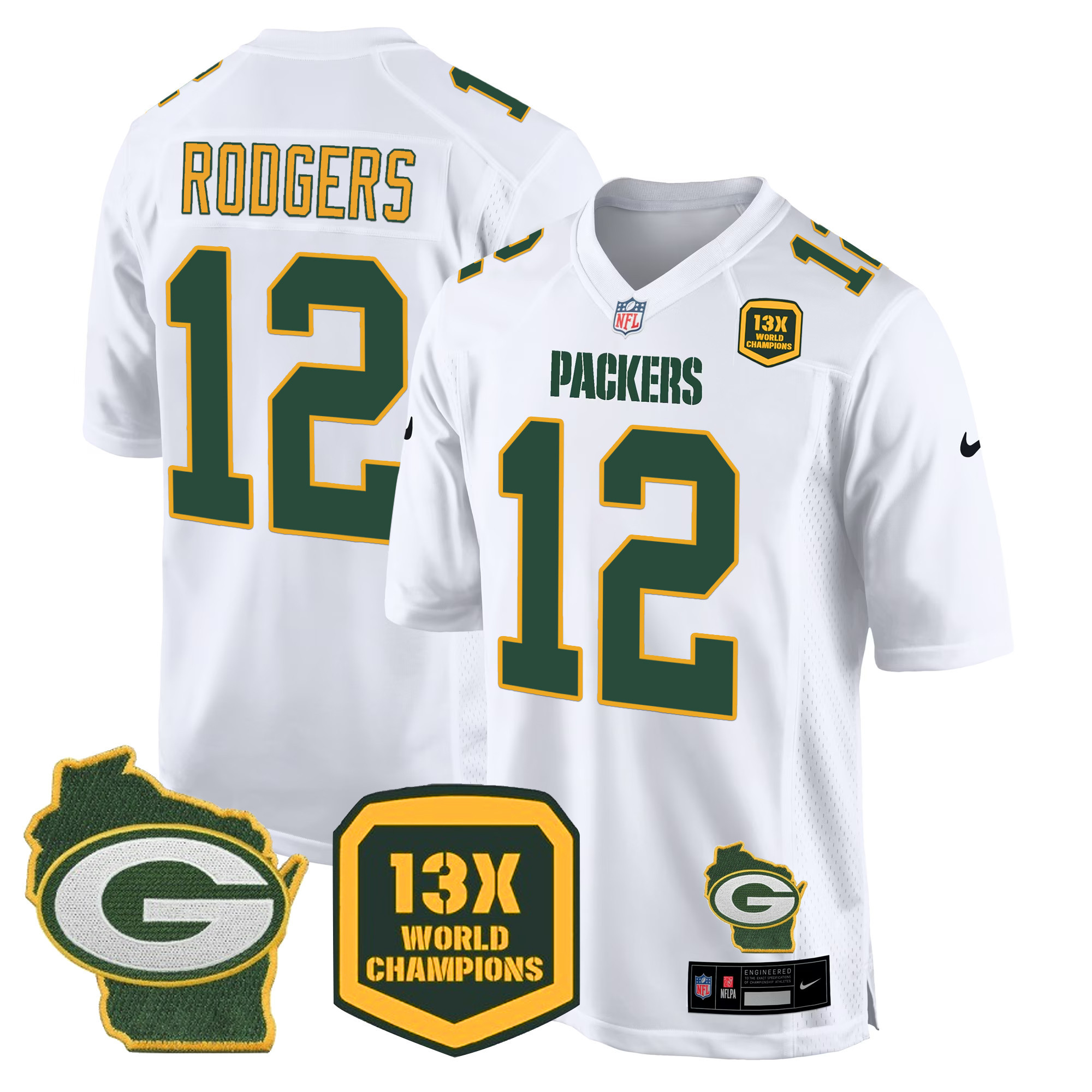 Men's Packers 13 Time World Champions & Home Patch Game Jersey – All Stitched - Image 4