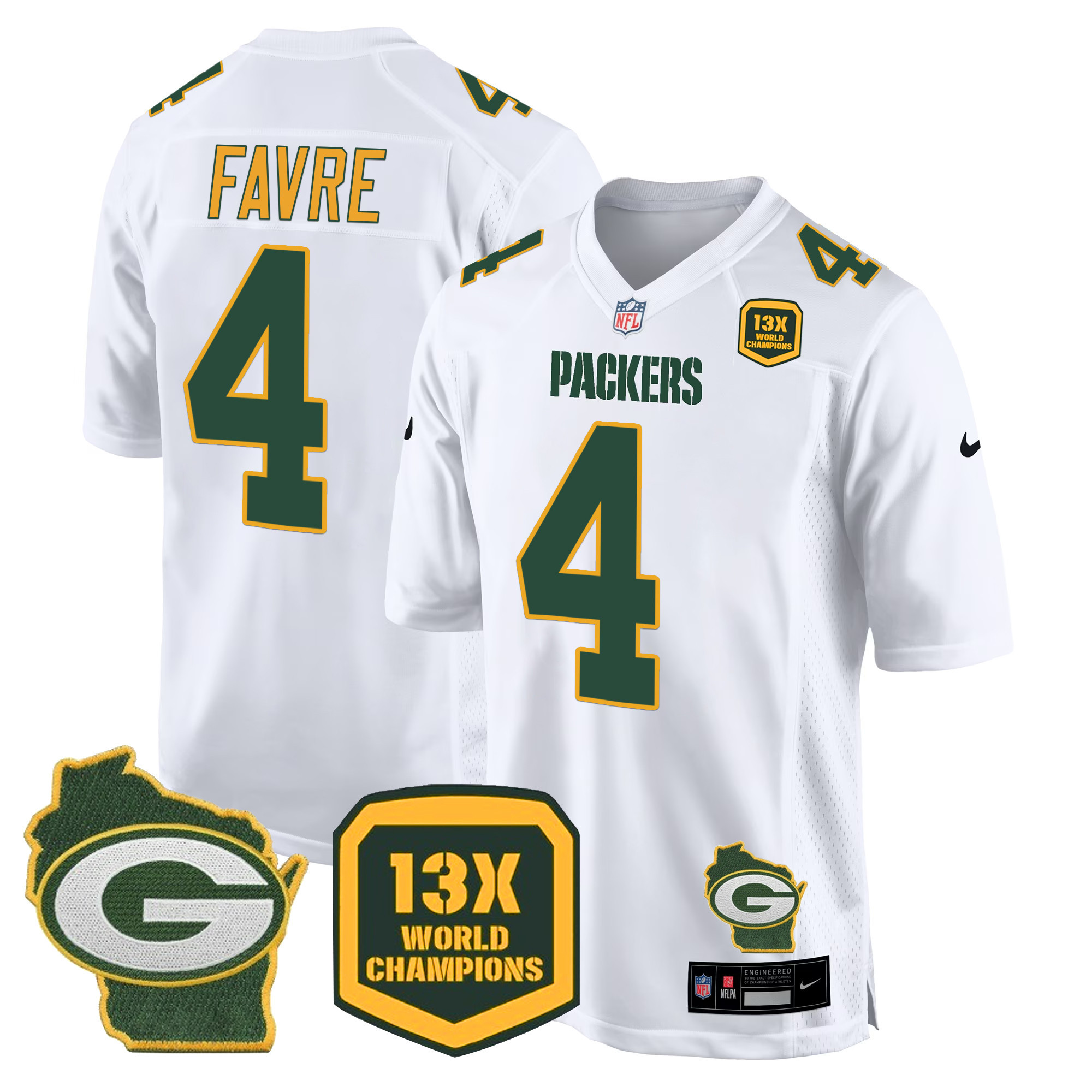 Men's Packers 13 Time World Champions & Home Patch Game Jersey – All Stitched - Image 5