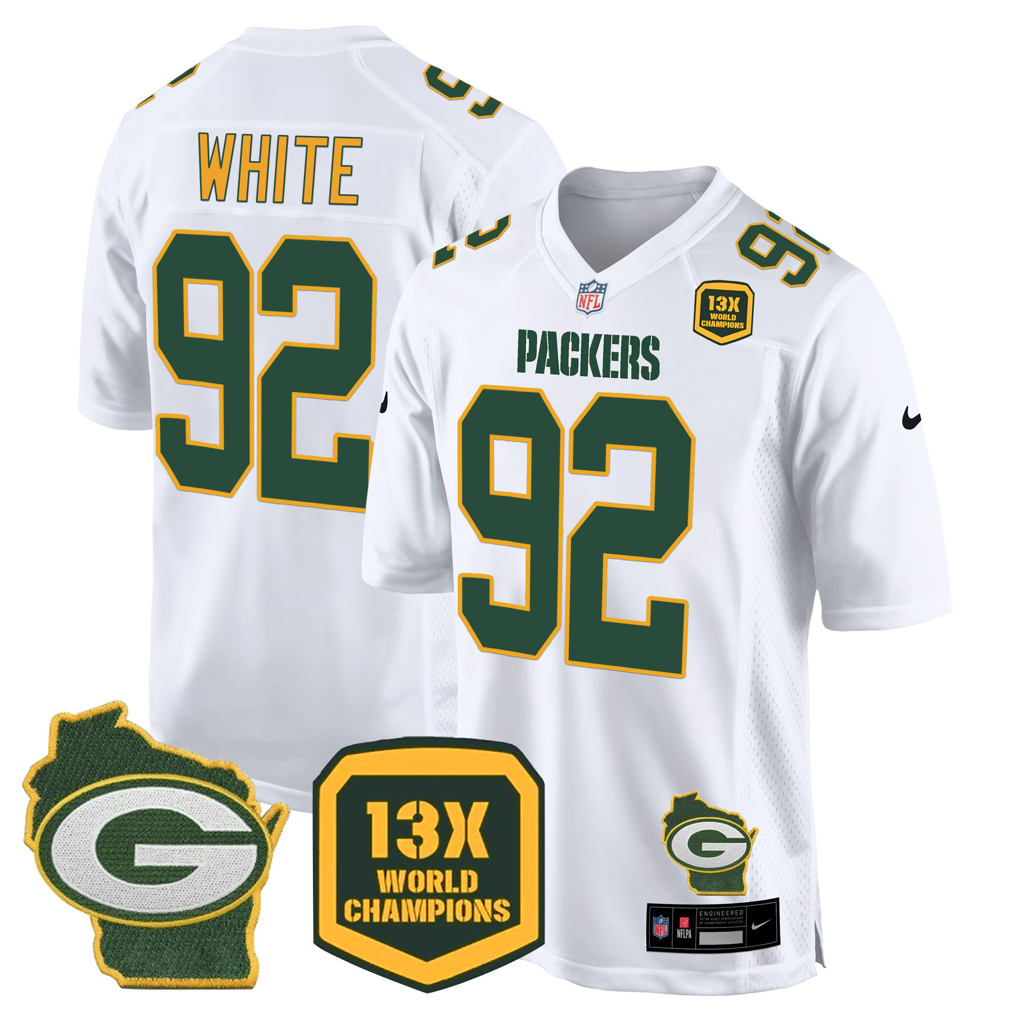 Men's Packers 13 Time World Champions & Home Patch Game Jersey – All Stitched - Image 6