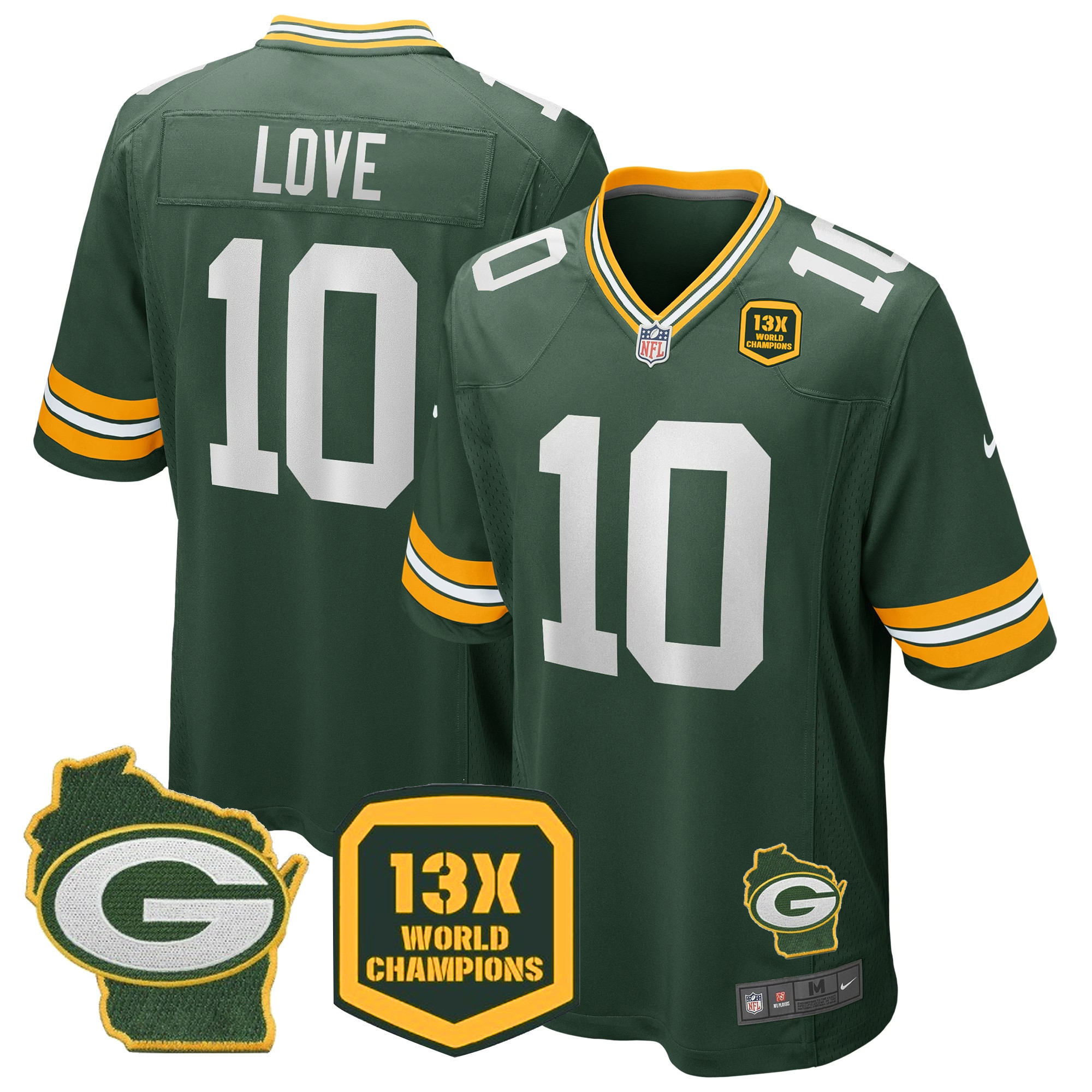 Men's Packers 13 Time World Champions & Home Patch Game Jersey – All Stitched - Image 7