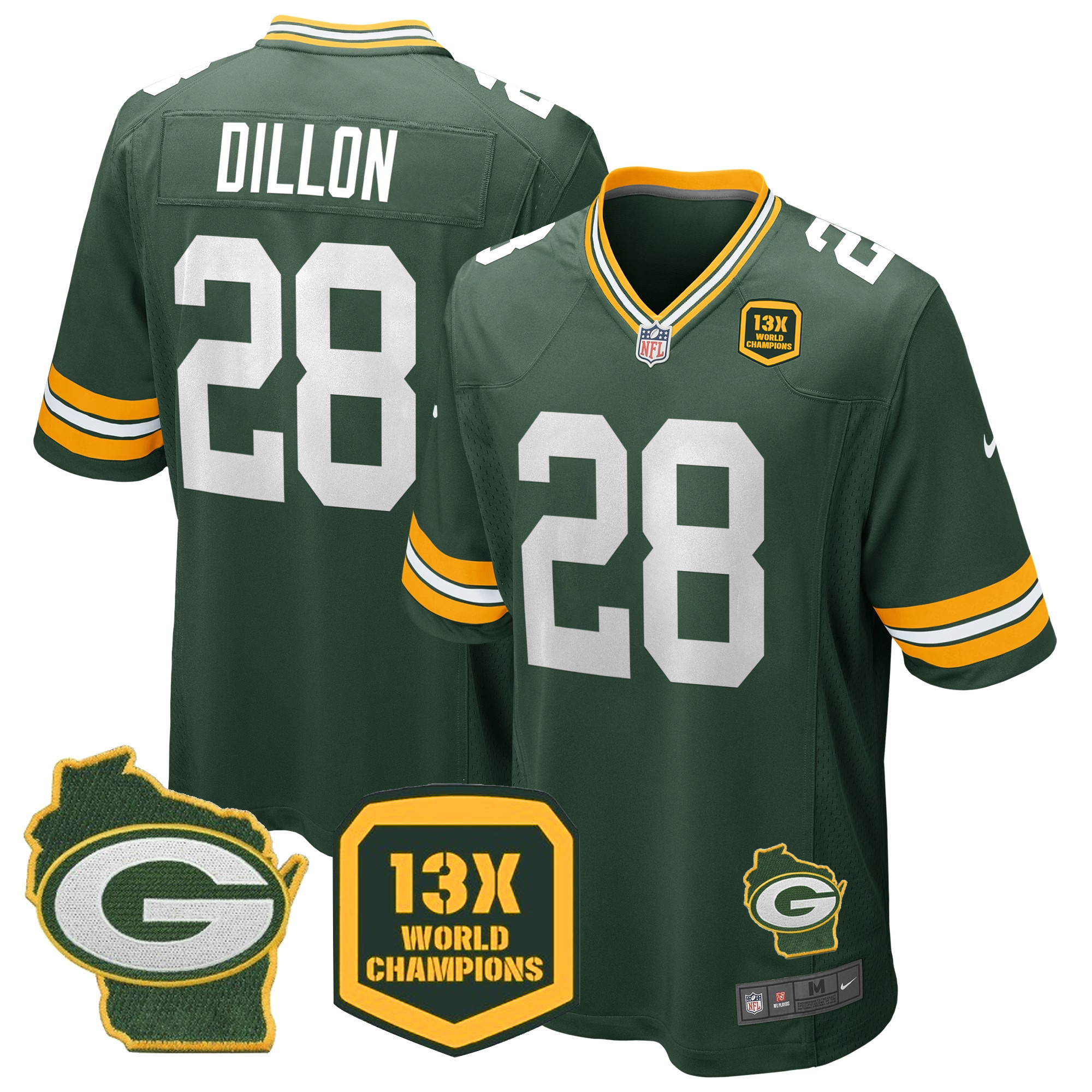 Men's Packers 13 Time World Champions & Home Patch Game Jersey – All Stitched - Image 8