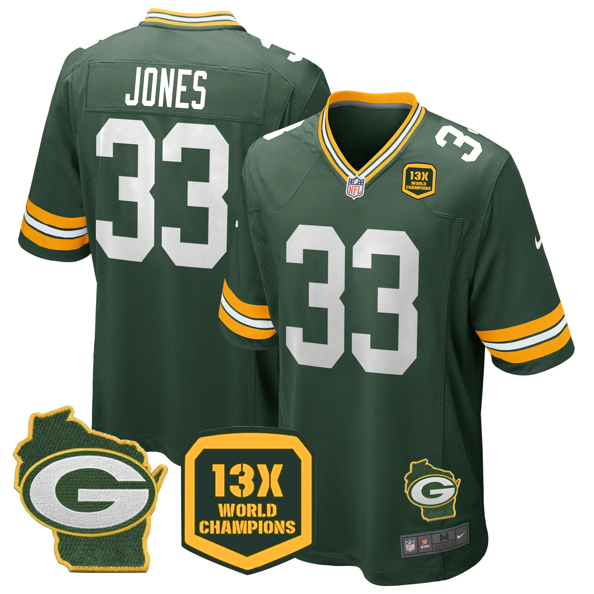 Men's Packers 13 Time World Champions & Home Patch Game Jersey – All Stitched - Image 9