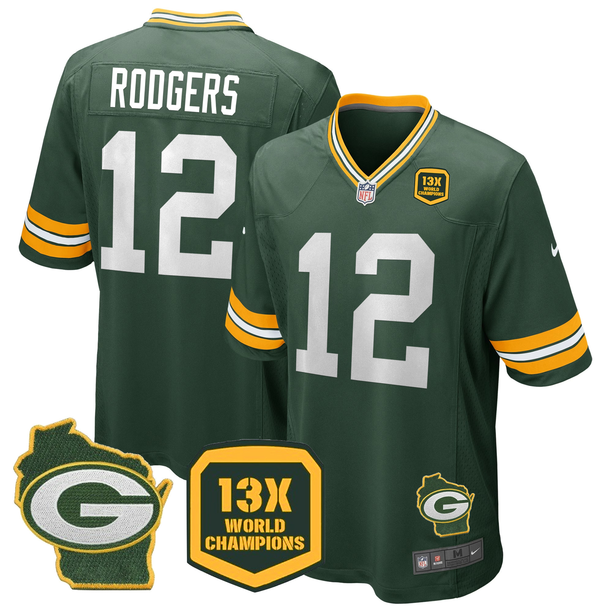 Men's Packers 13 Time World Champions & Home Patch Game Jersey – All Stitched - Image 10