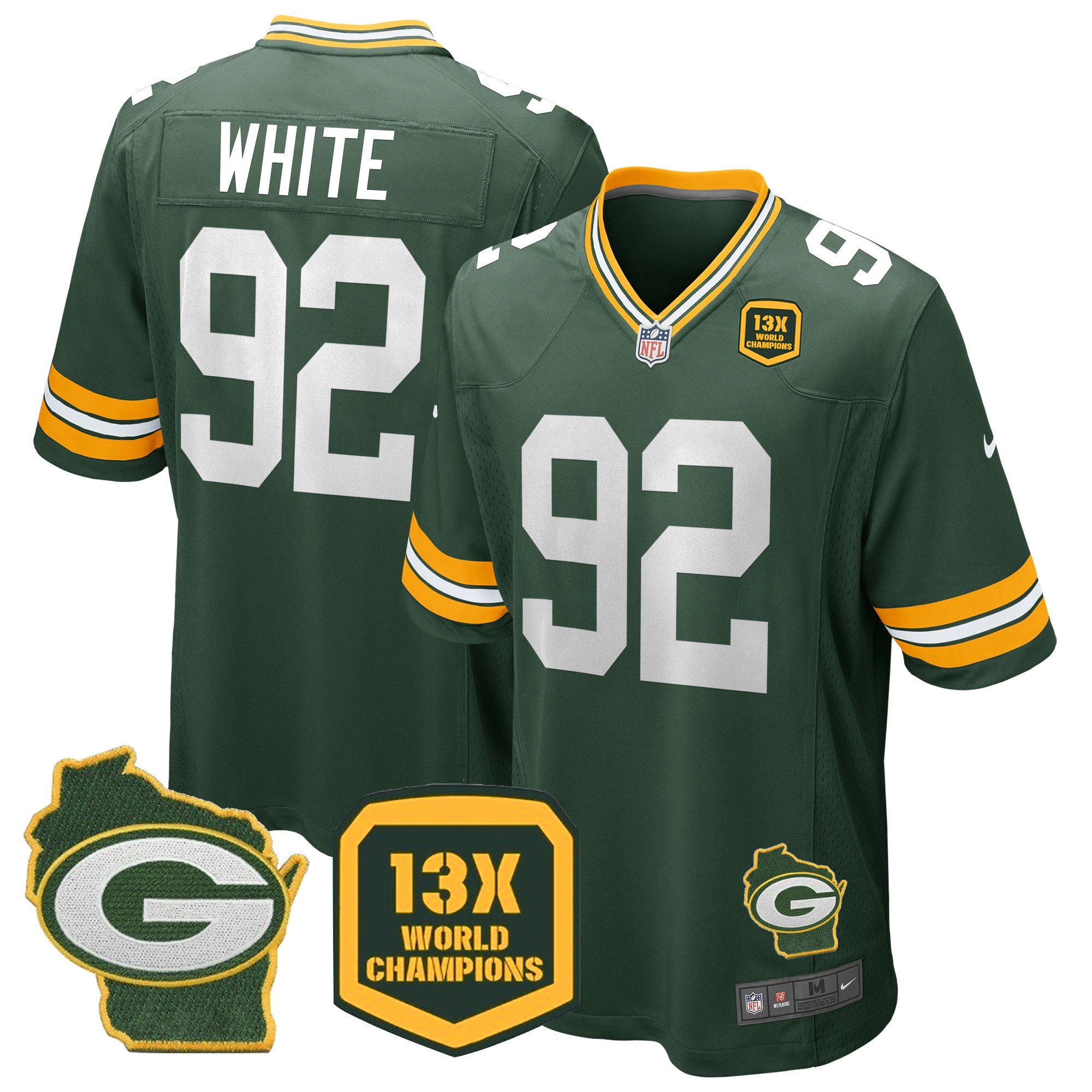 Men's Packers 13 Time World Champions & Home Patch Game Jersey – All Stitched - Image 12