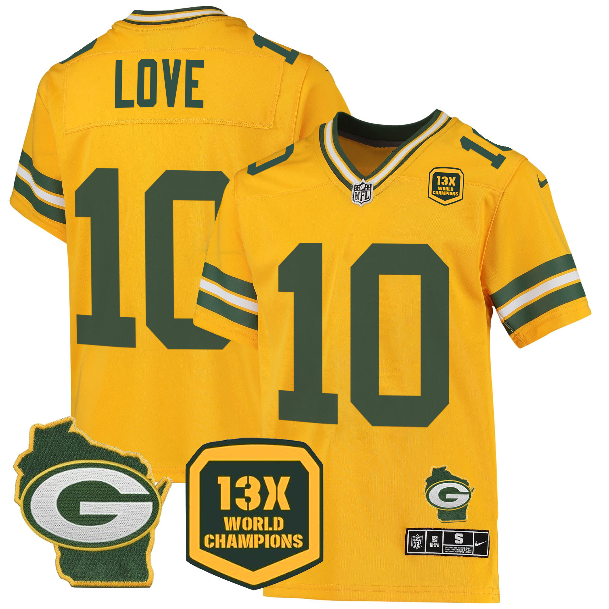 Men's Packers 13 Time World Champions & Home Patch Game Jersey – All Stitched - Image 13
