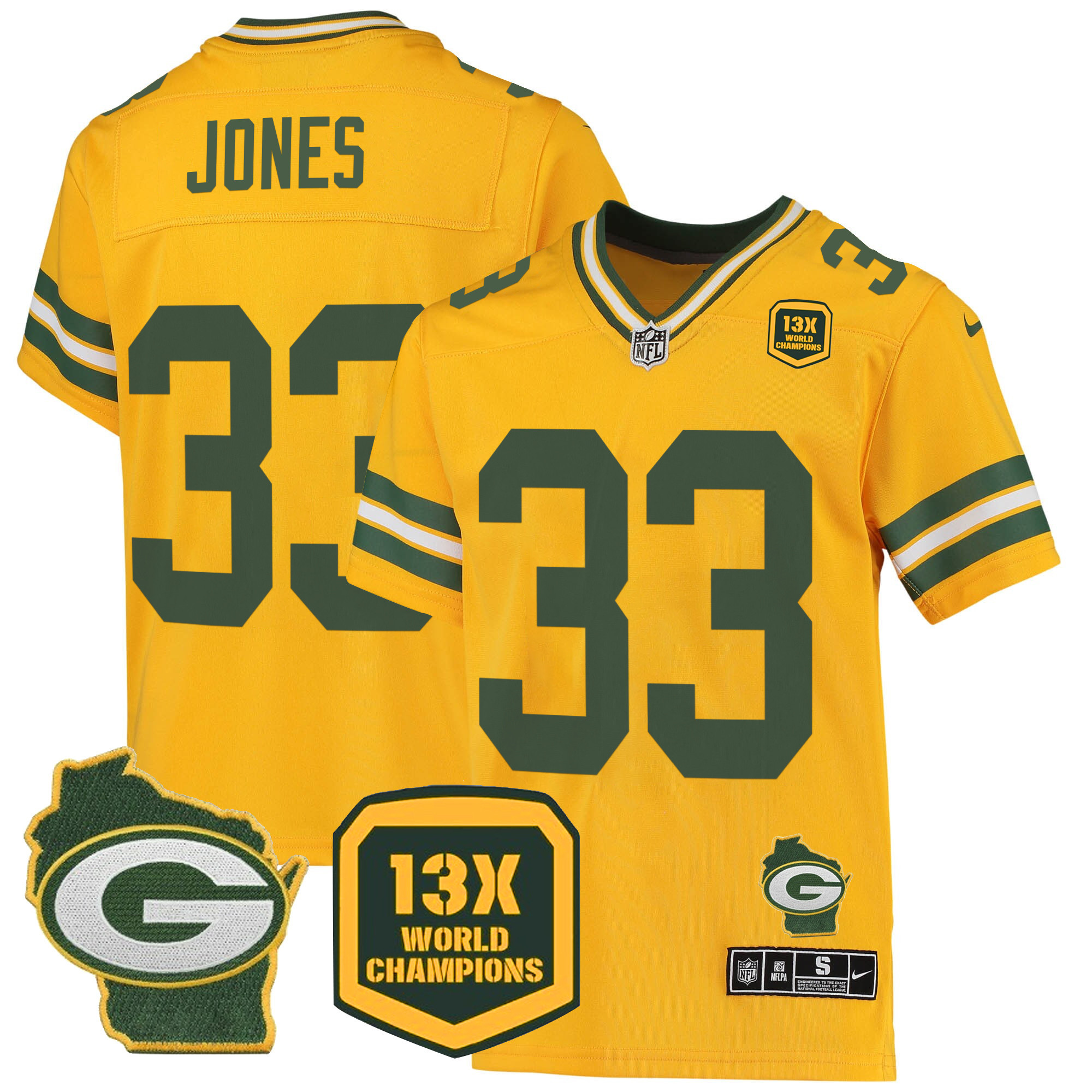 Men's Packers 13 Time World Champions & Home Patch Game Jersey – All Stitched - Image 15