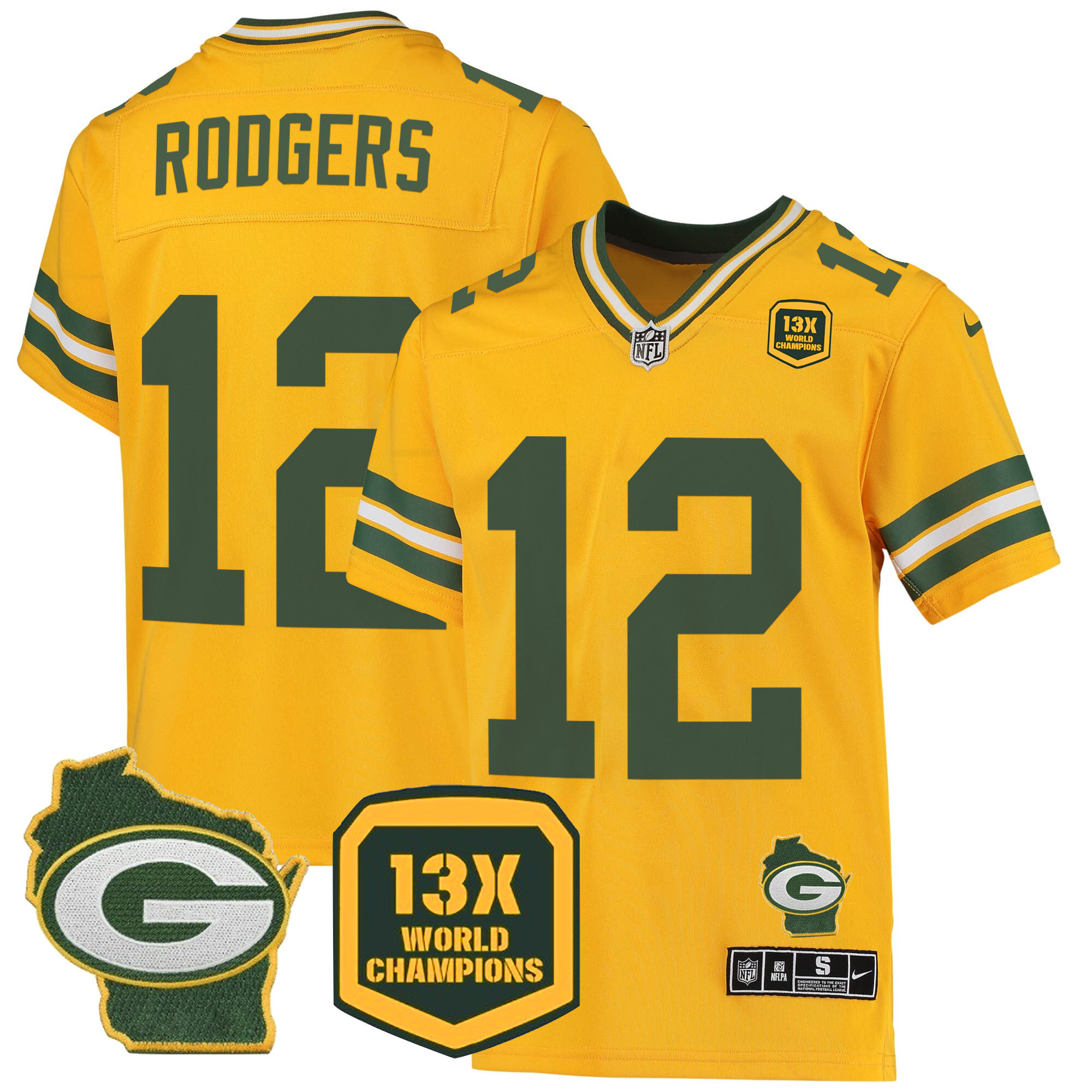 Men's Packers 13 Time World Champions & Home Patch Game Jersey – All Stitched - Image 16