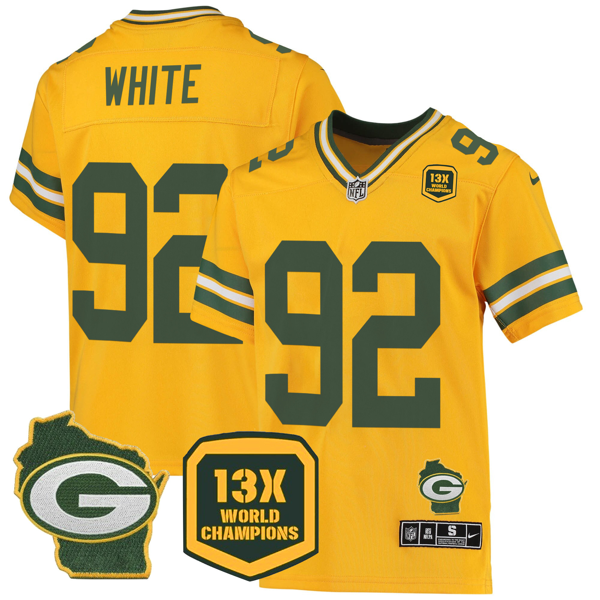 Men's Packers 13 Time World Champions & Home Patch Game Jersey – All Stitched - Image 18