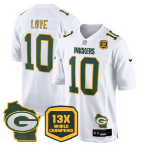 Men's Packers 13 Time World Champions & Home Patch Game Jersey – All Stitched
