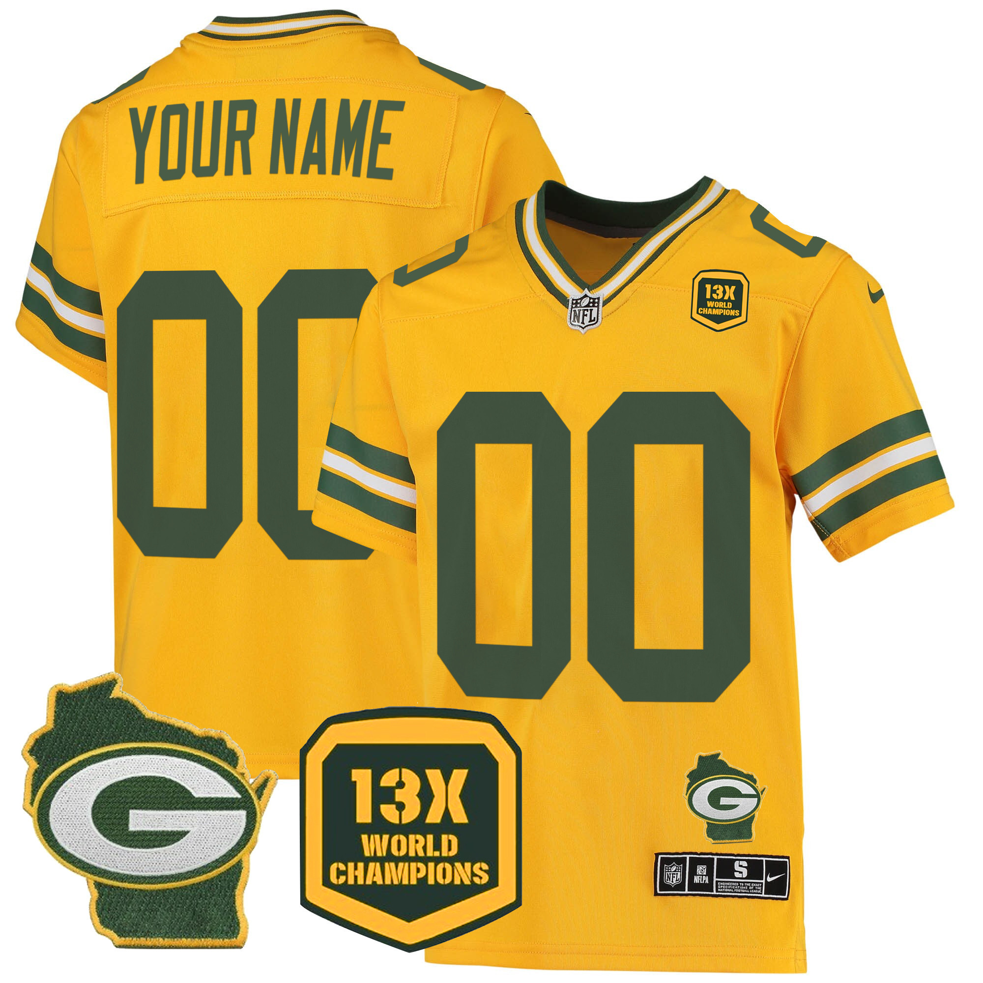 Packers 13 Time World Champions & Home Patch Game Custom Jersey – All Stitched - Image 3