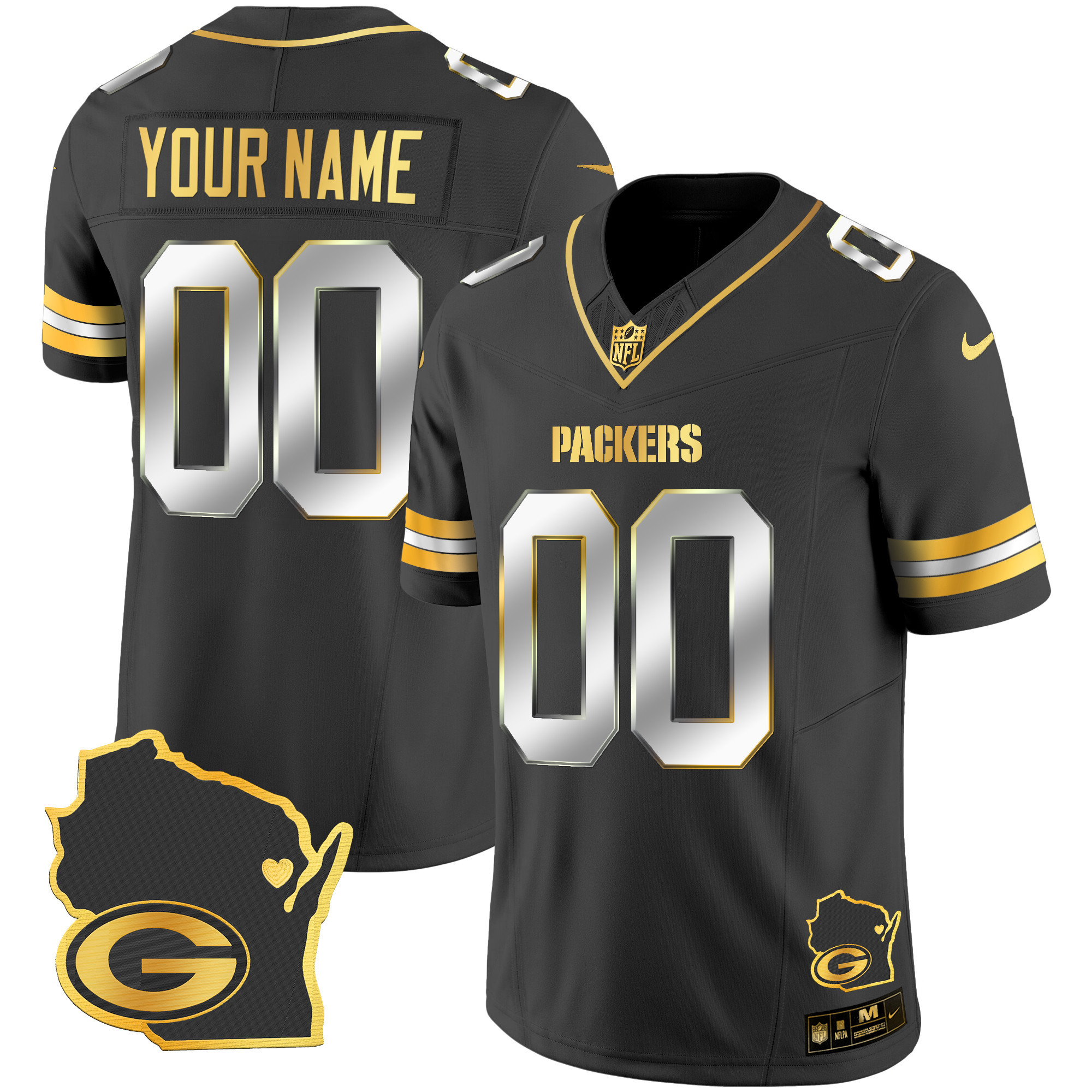 Packers Home Patch Gold Vapor Custom Jersey V2 - All Stitched - Image 2