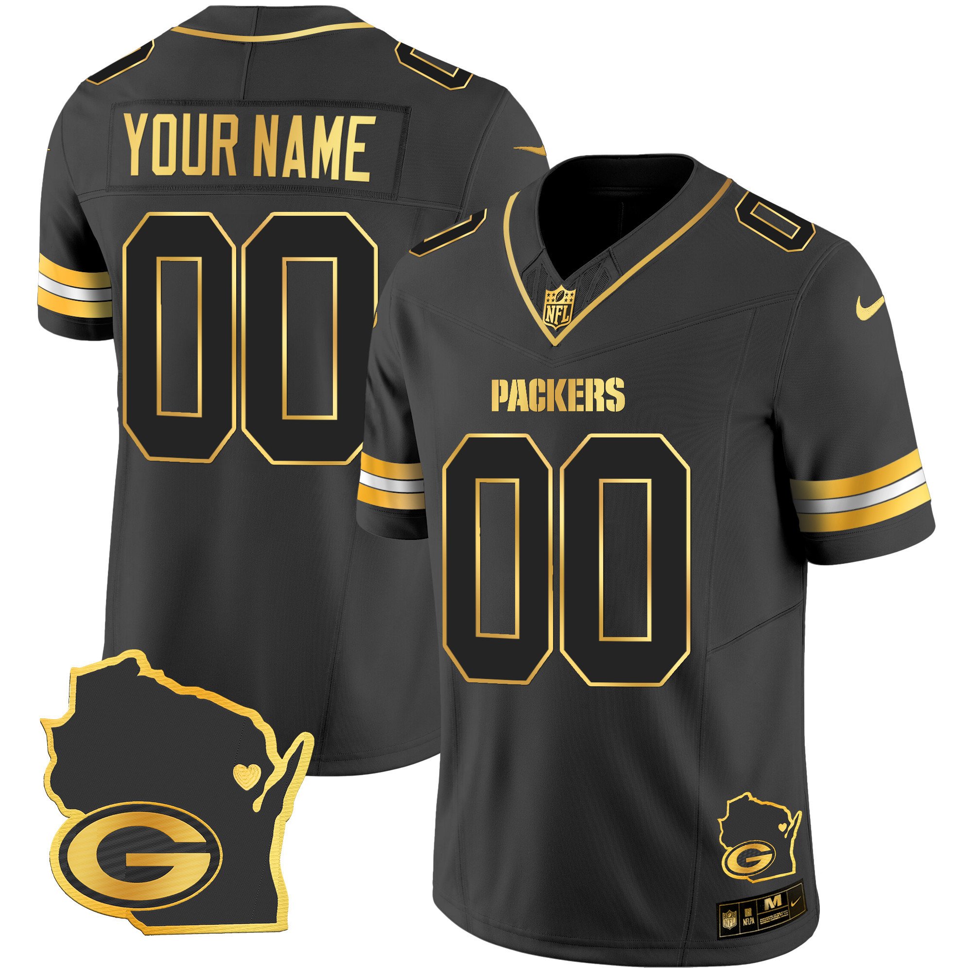 Packers Home Patch Gold Vapor Custom Jersey V2 - All Stitched - Image 3