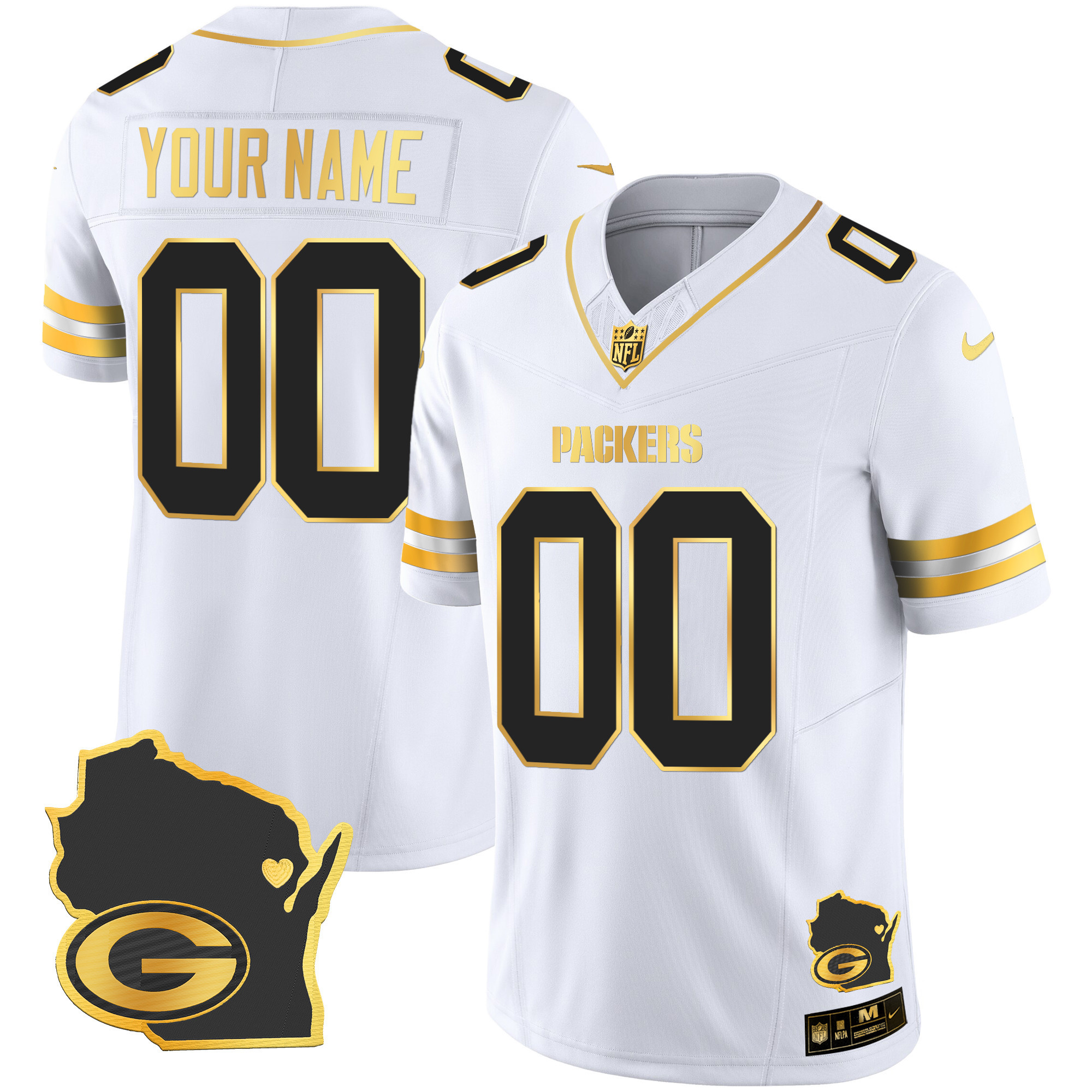 Packers Home Patch Gold Vapor Custom Jersey V2 - All Stitched - Image 4