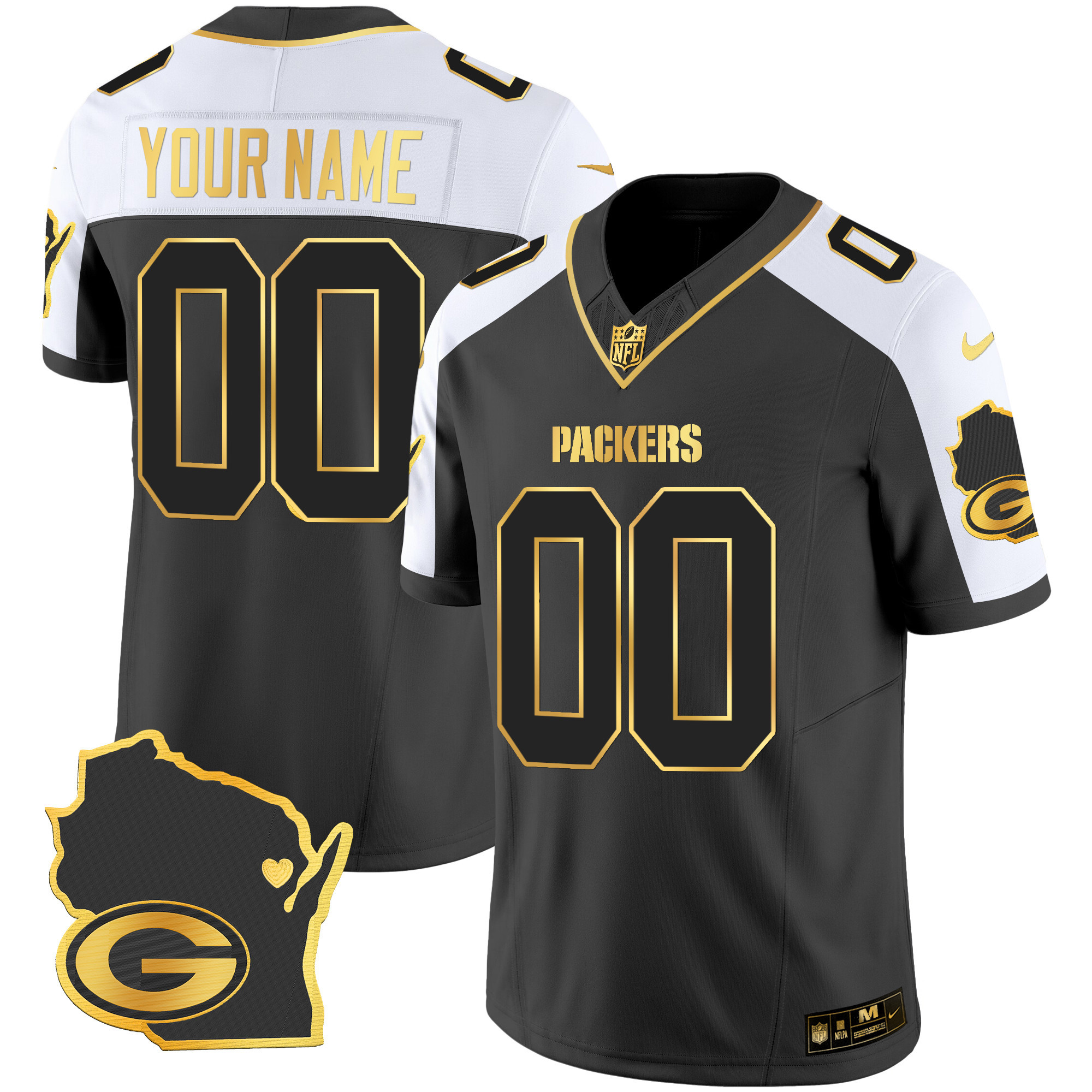 Packers Home Patch Gold Vapor Custom Jersey V2 - All Stitched