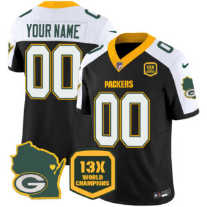 Packers 13 Time World Champions & Home Patch Vapor Custom Jersey V2 – All Stitched