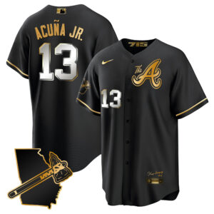 Men's Atlanta Braves The A Gold Cool Base Jersey - Georgia Patch - All Stitched