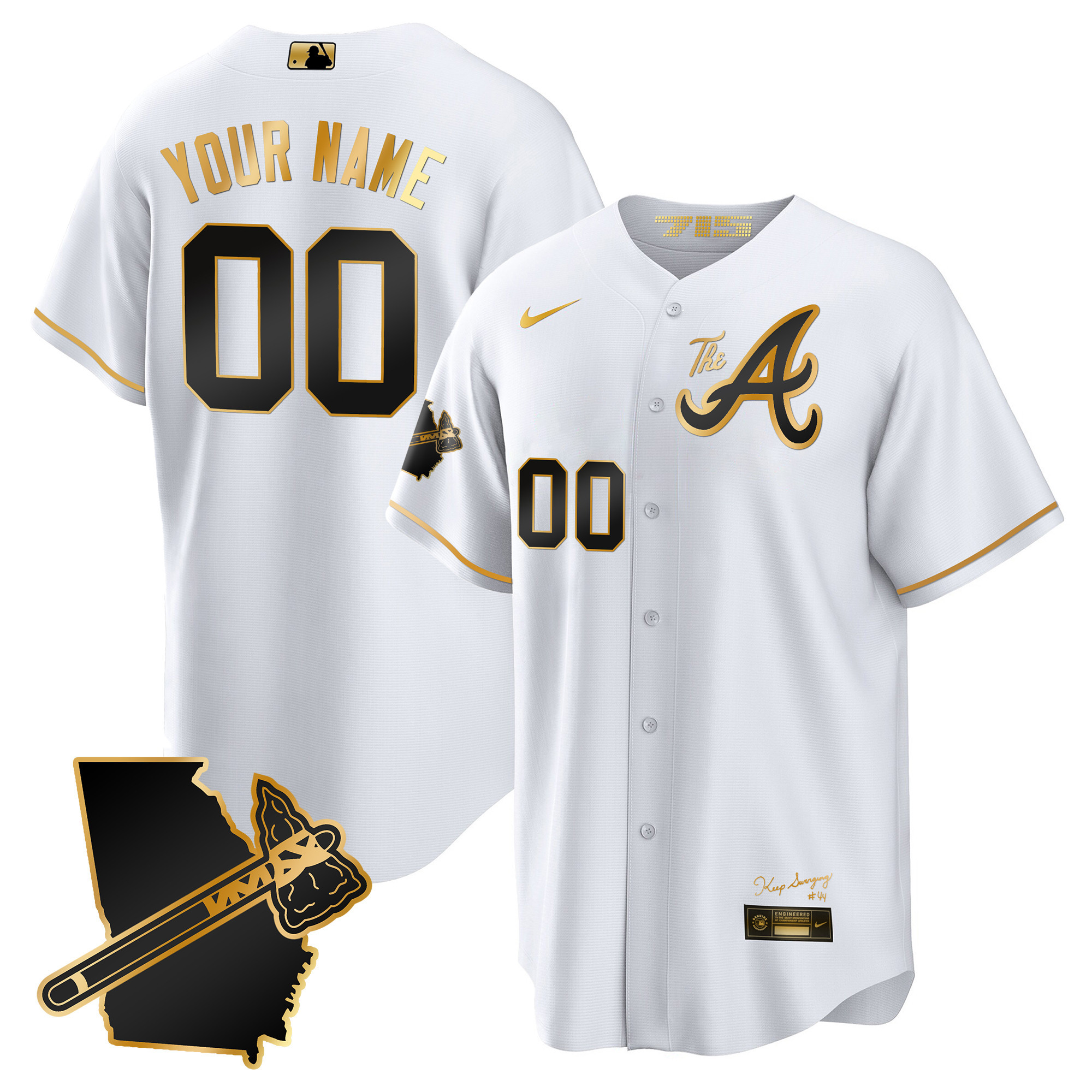 Atlanta Braves The A Gold Cool Base Custom Jersey - Georgia Patch - All Stitched - Image 2