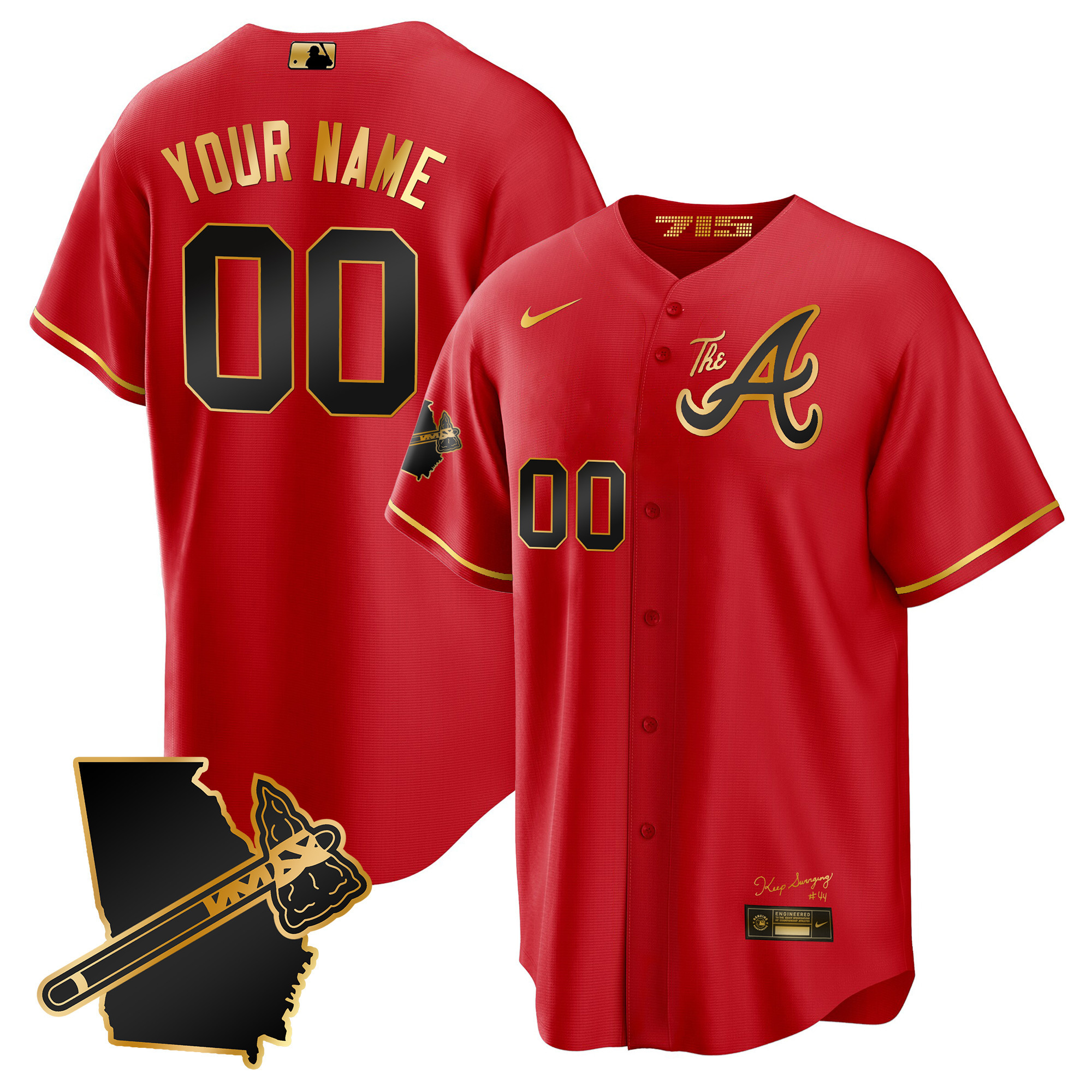 Atlanta Braves The A Gold Cool Base Custom Jersey - Georgia Patch - All Stitched - Image 3