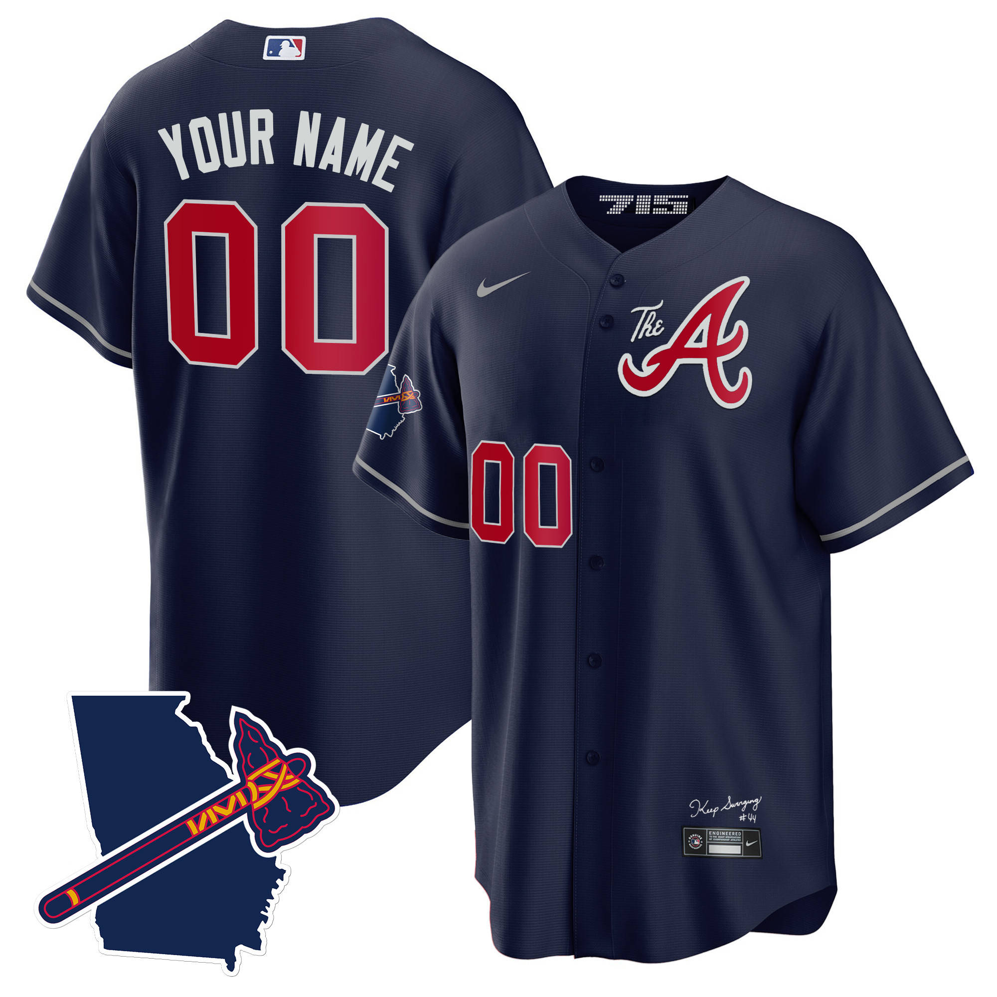 Atlanta Braves The A Gold Cool Base Custom Jersey - Georgia Patch - All Stitched - Image 5