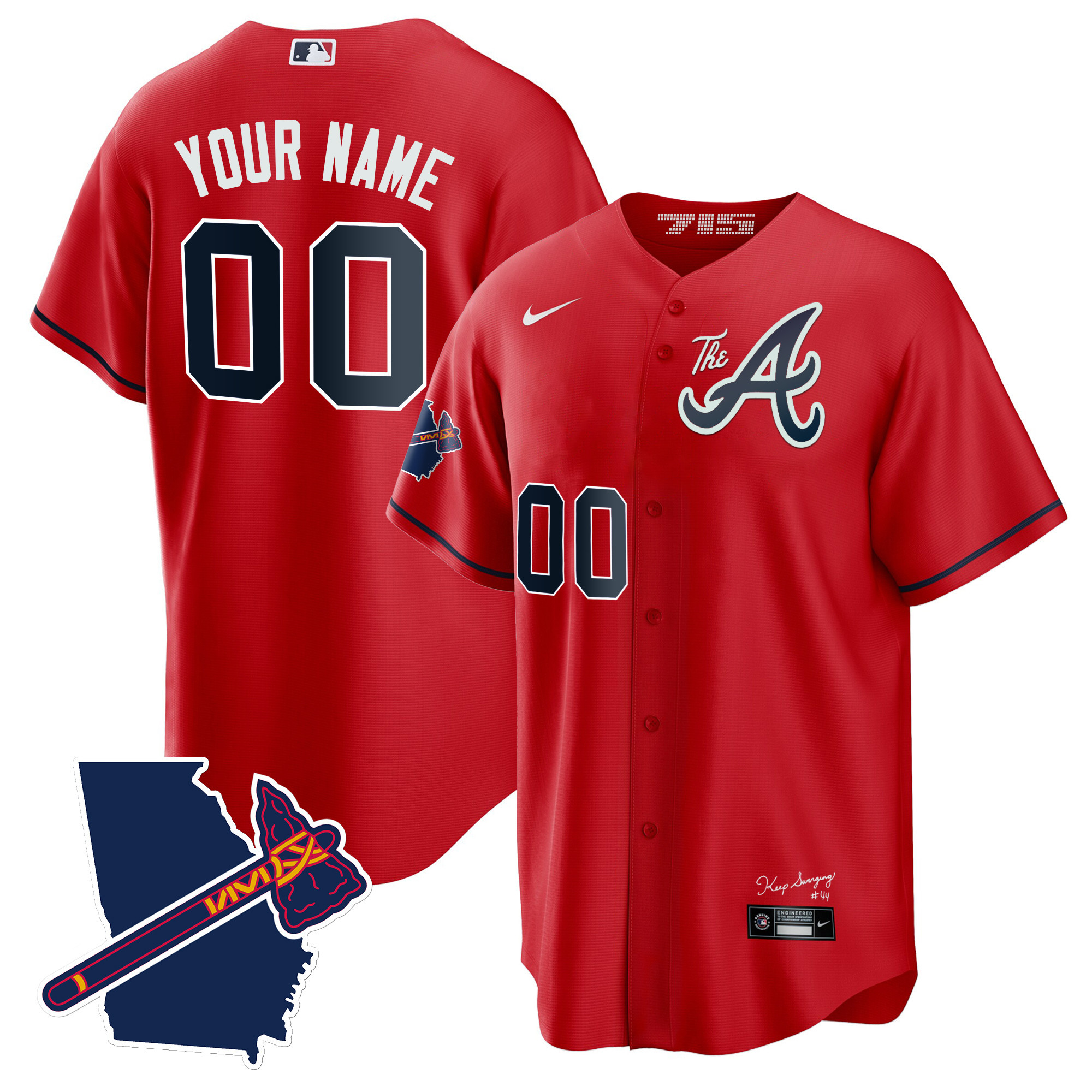 Atlanta Braves The A Gold Cool Base Custom Jersey - Georgia Patch - All Stitched - Image 6