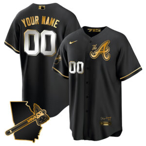 Atlanta Braves The A Gold Cool Base Custom Jersey - Georgia Patch - All Stitched