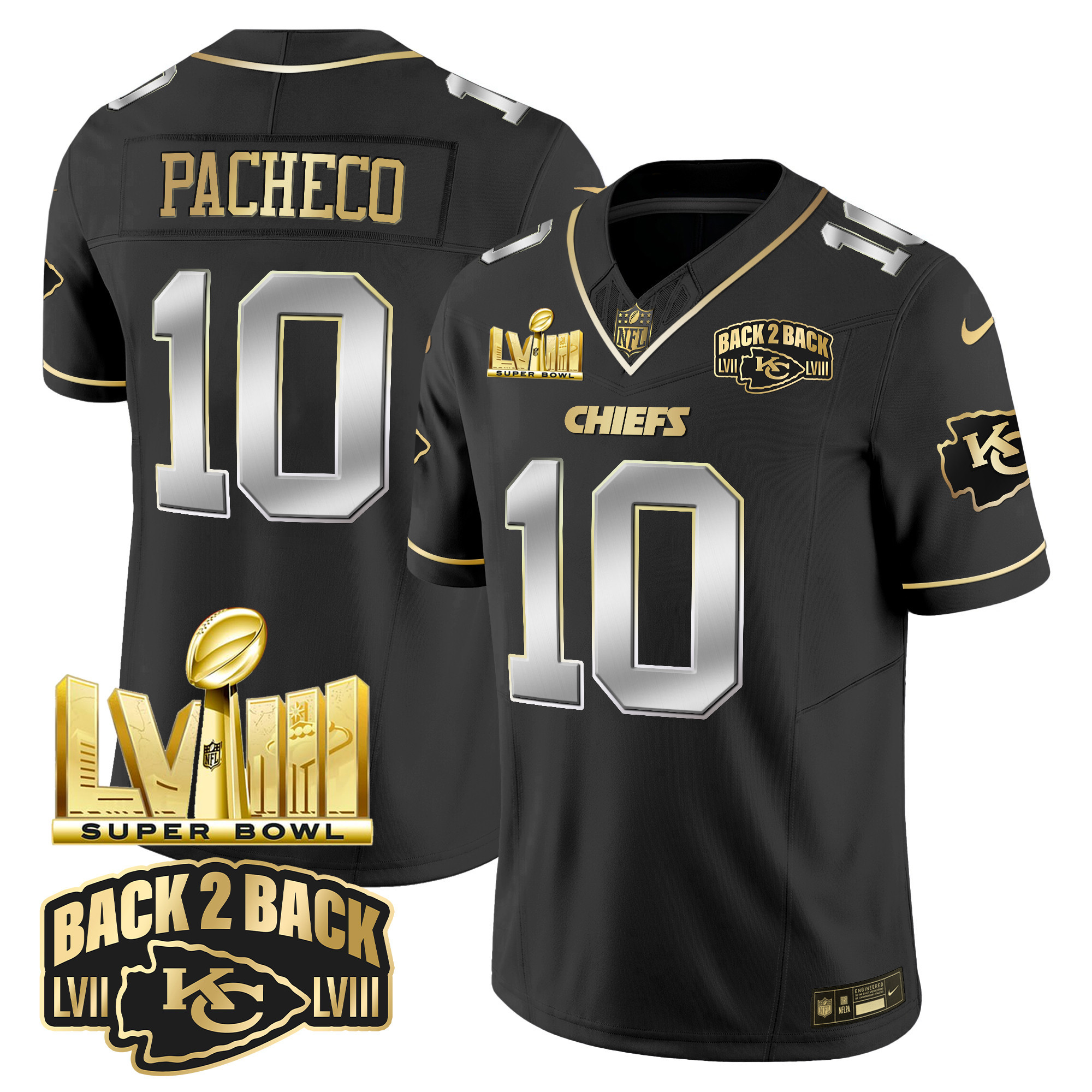 Youth's Chiefs Super Bowl LVIII & Back 2 Back Gold Patch Vapor Jersey V2 - All Stitched - Image 4