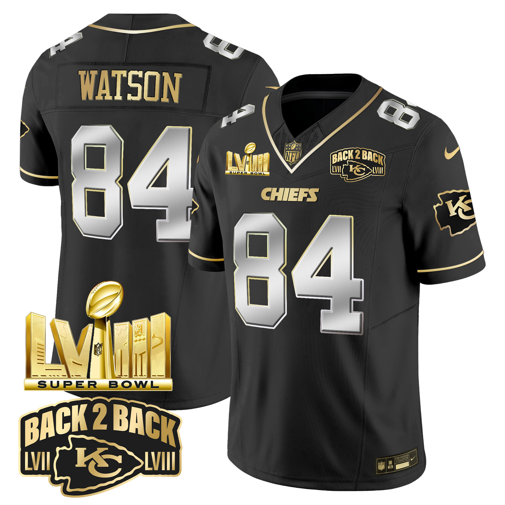 Youth's Chiefs Super Bowl LVIII & Back 2 Back Gold Patch Vapor Jersey V2 - All Stitched - Image 5