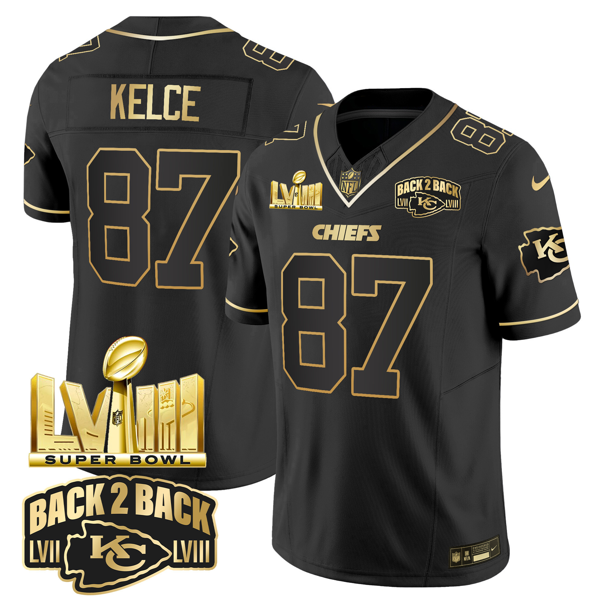 Youth's Chiefs Super Bowl LVIII & Back 2 Back Gold Patch Vapor Jersey V2 - All Stitched - Image 9