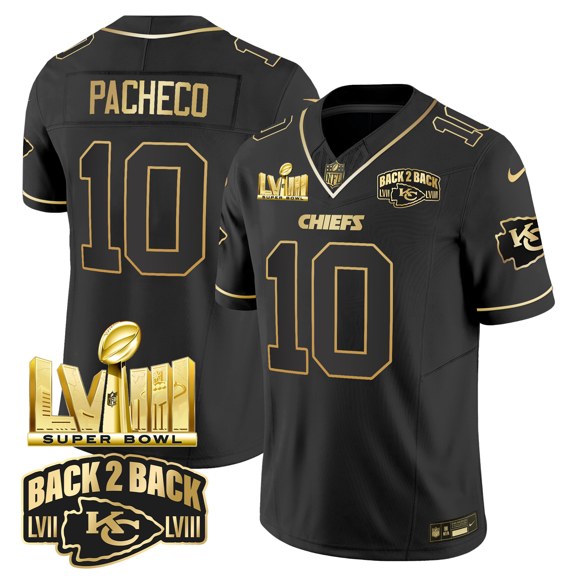Youth's Chiefs Super Bowl LVIII & Back 2 Back Gold Patch Vapor Jersey V2 - All Stitched - Image 11