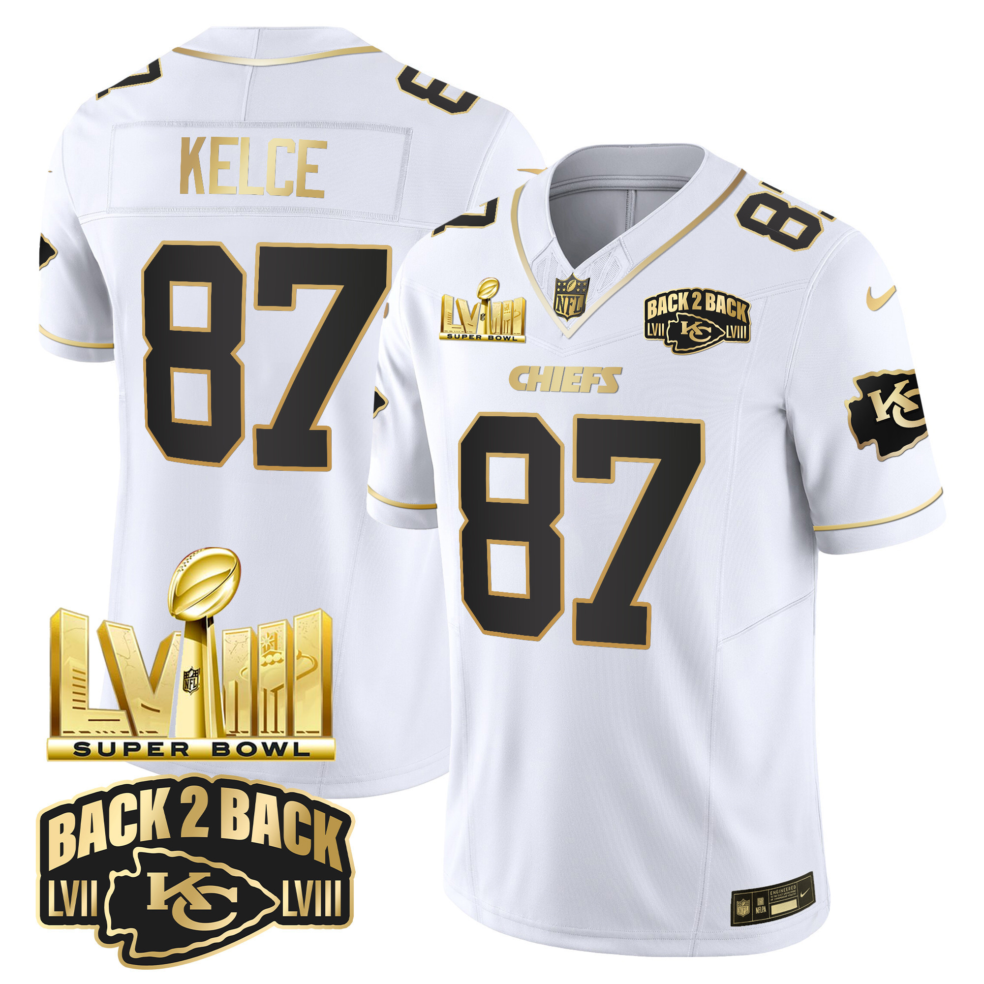 Youth's Chiefs Super Bowl LVIII & Back 2 Back Gold Patch Vapor Jersey V2 - All Stitched - Image 16