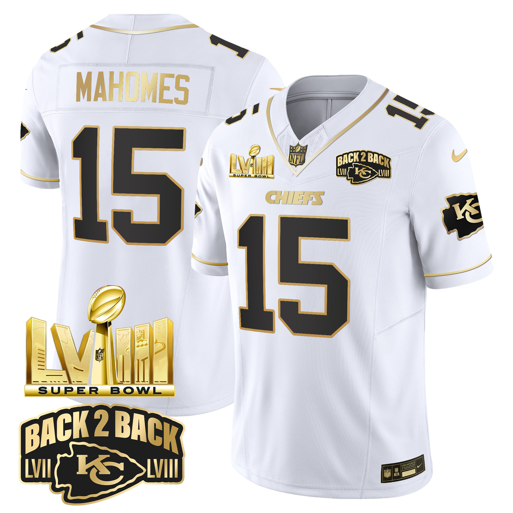 Youth's Chiefs Super Bowl LVIII & Back 2 Back Gold Patch Vapor Jersey V2 - All Stitched - Image 15