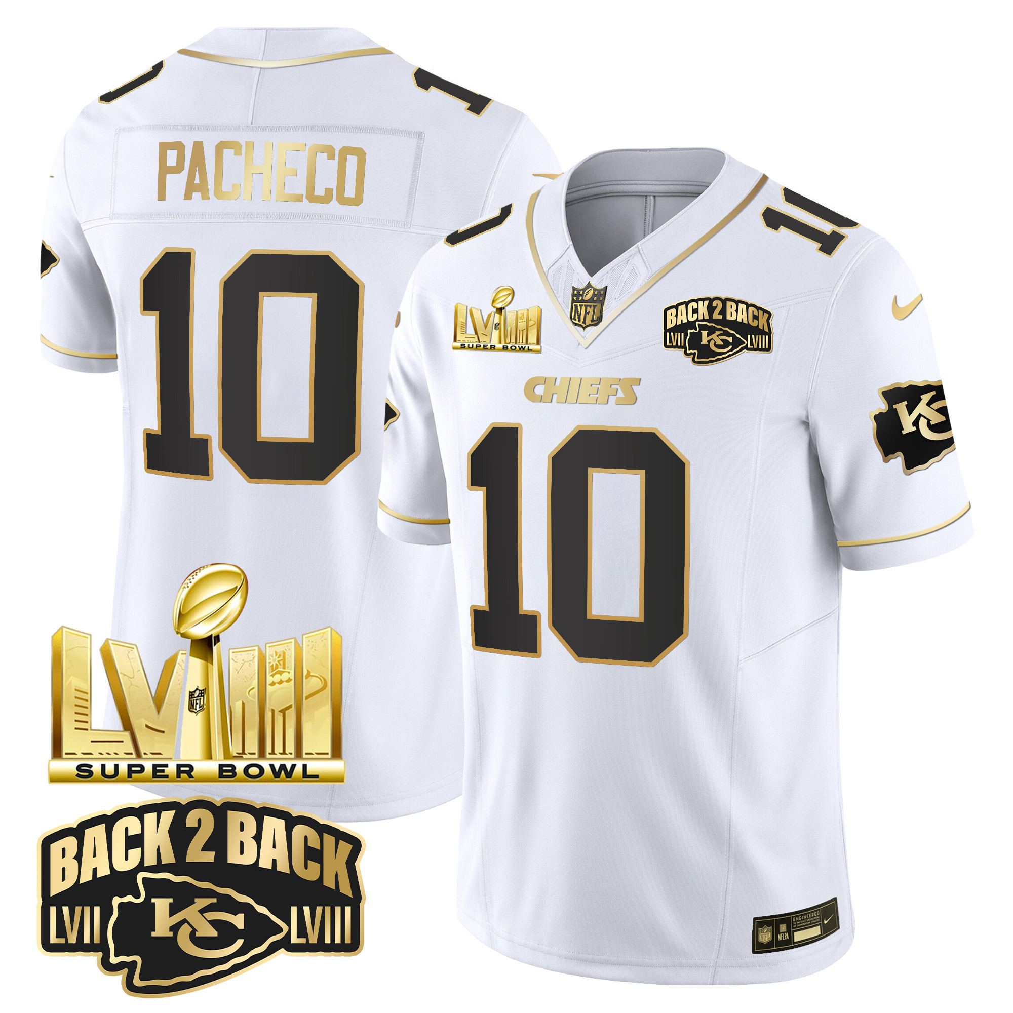 Youth's Chiefs Super Bowl LVIII & Back 2 Back Gold Patch Vapor Jersey V2 - All Stitched - Image 18