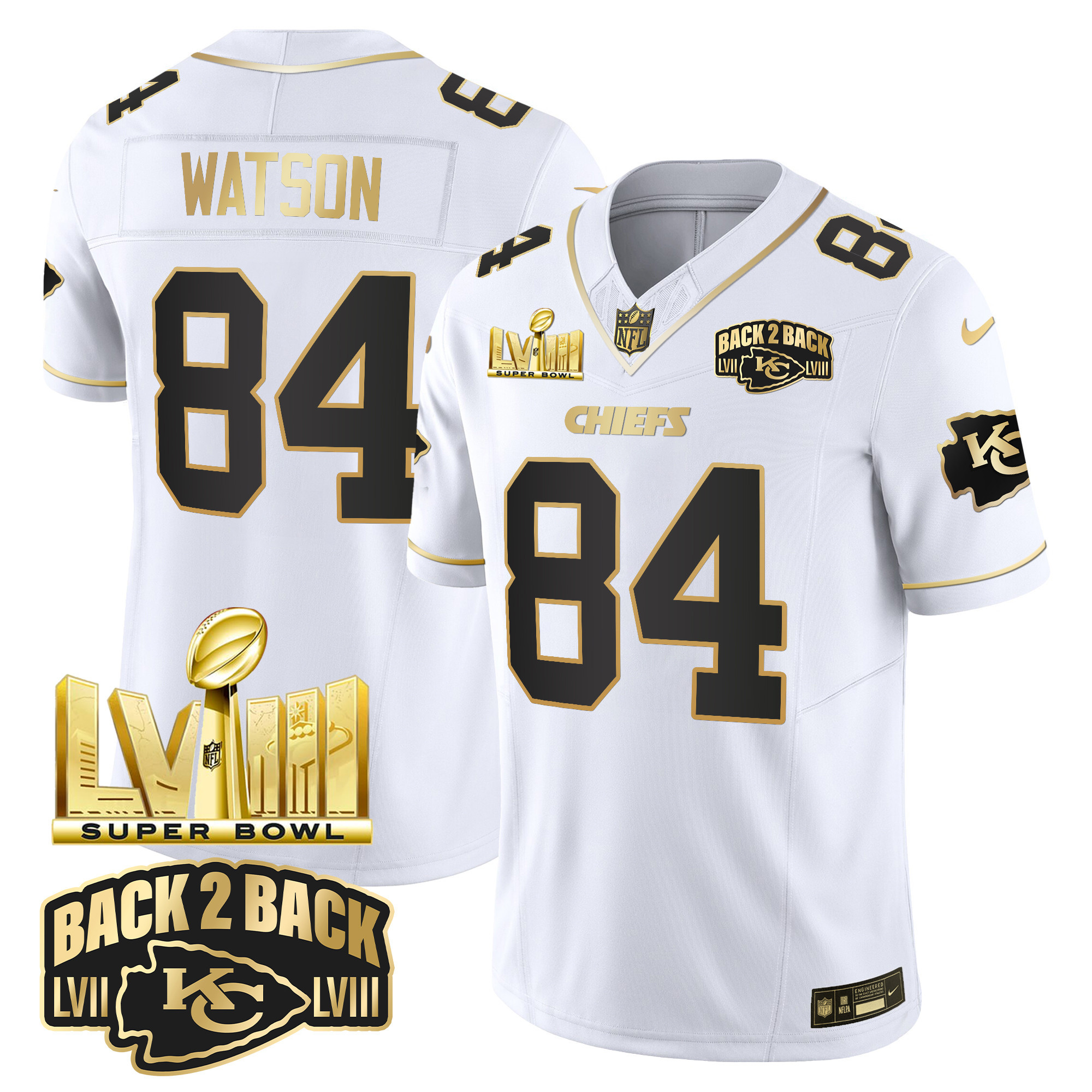 Youth's Chiefs Super Bowl LVIII & Back 2 Back Gold Patch Vapor Jersey V2 - All Stitched - Image 19