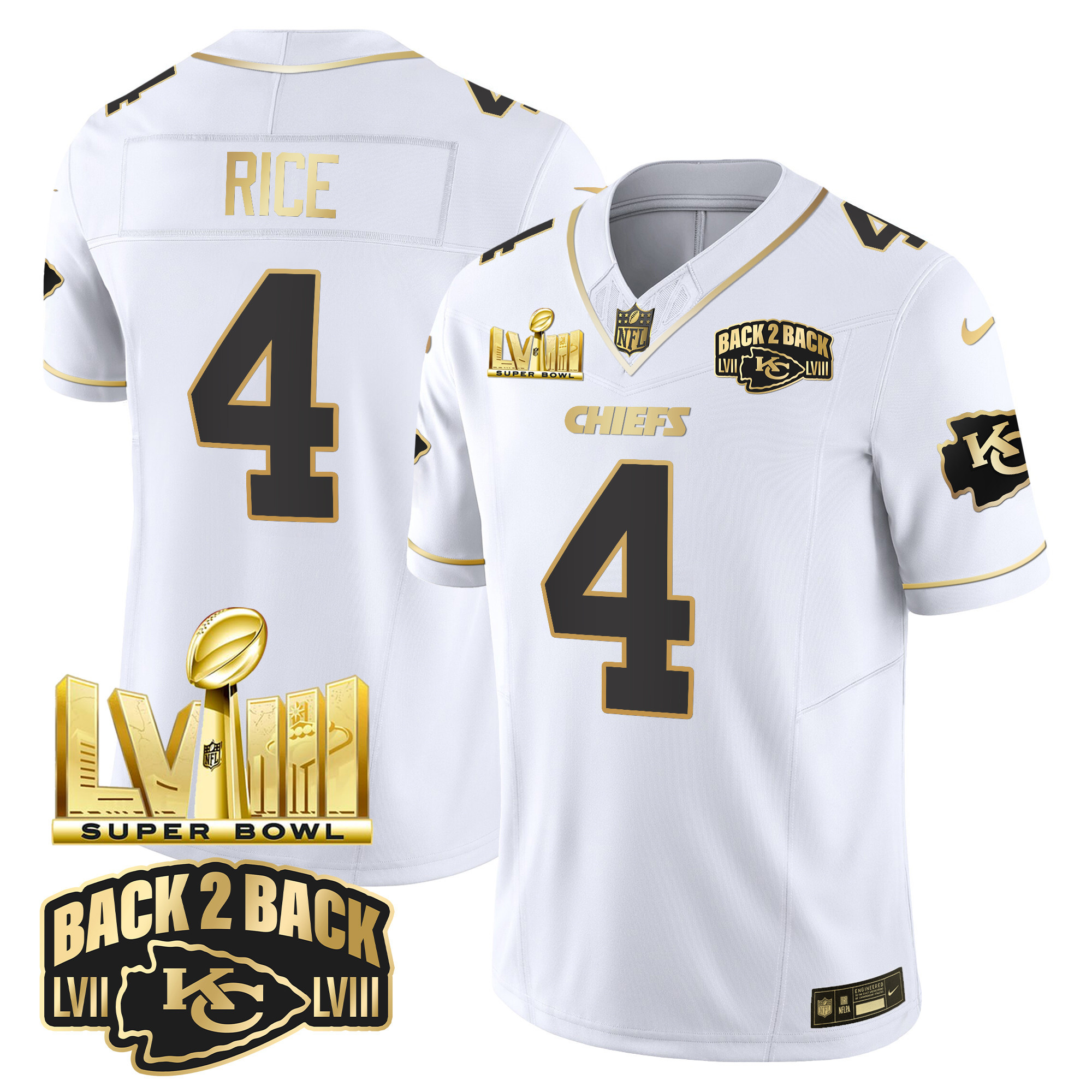 Youth's Chiefs Super Bowl LVIII & Back 2 Back Gold Patch Vapor Jersey V2 - All Stitched - Image 21