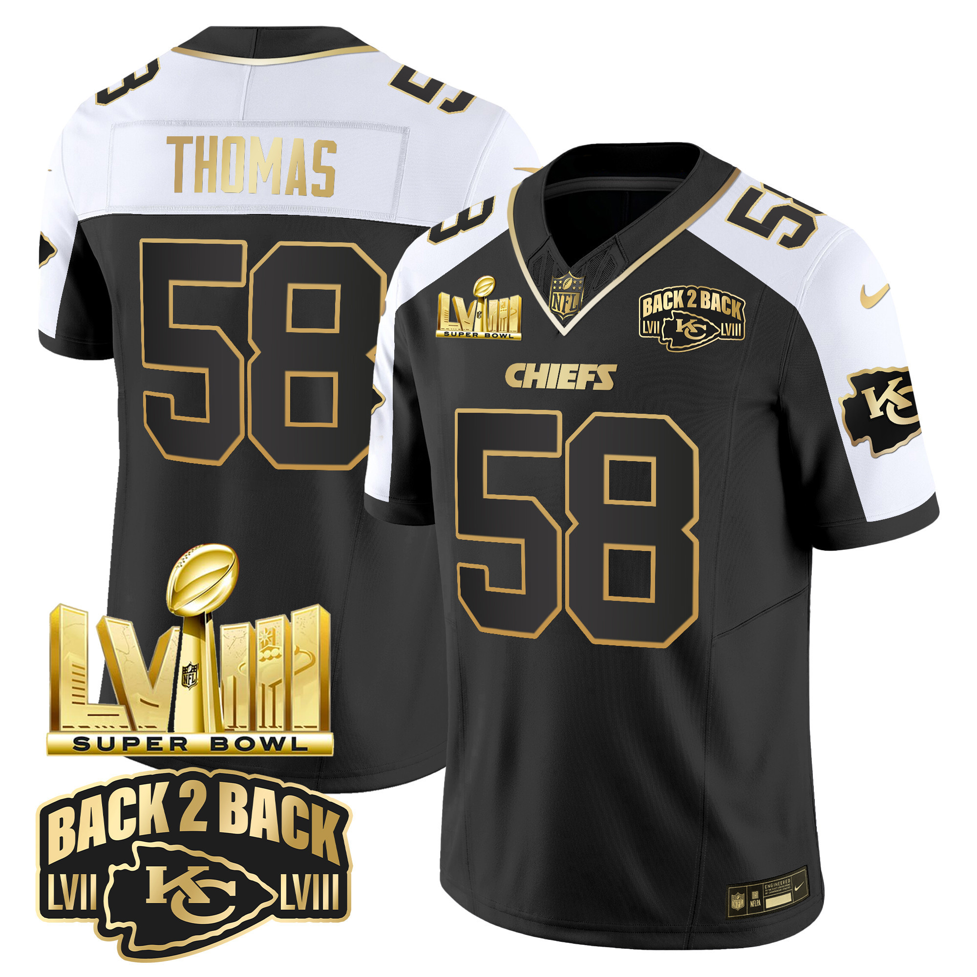 Youth's Chiefs Super Bowl LVIII & Back 2 Back Gold Patch Vapor Jersey V2 - All Stitched - Image 24