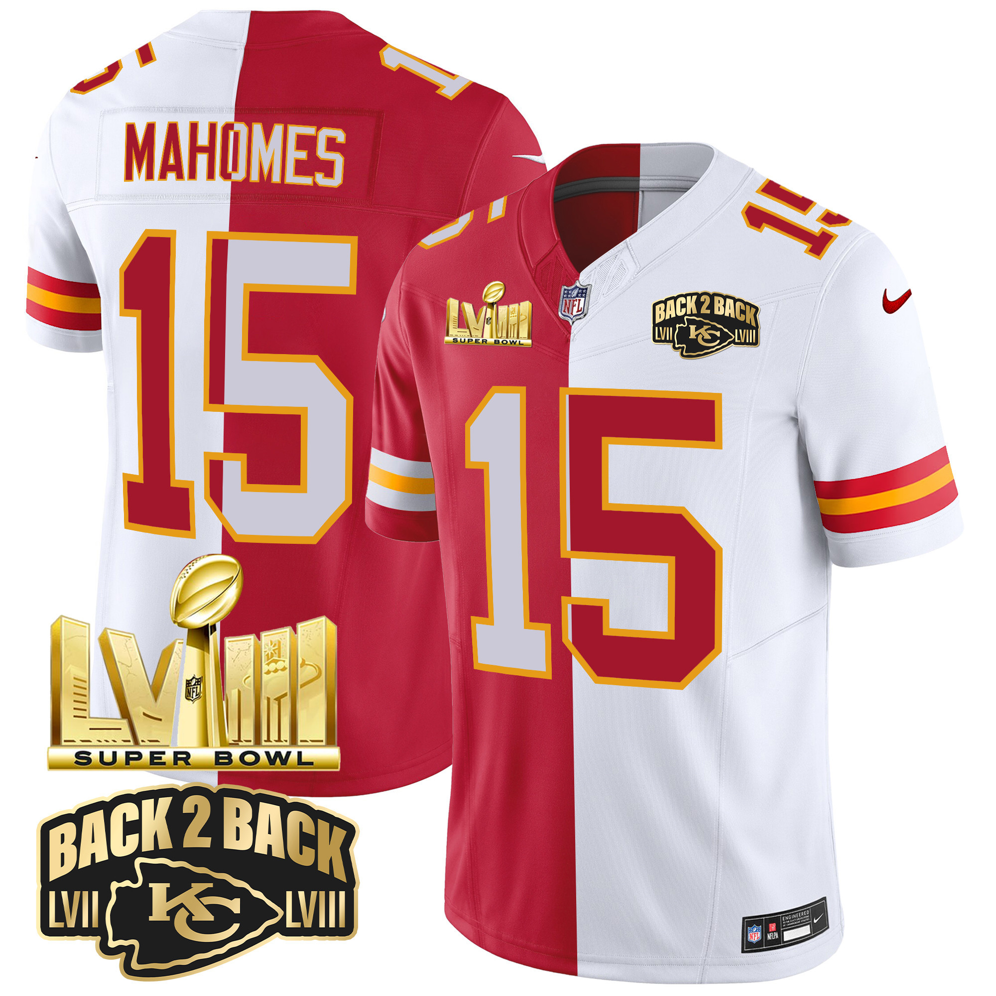 Youth's Chiefs Super Bowl LVIII & Back 2 Back Gold Patch Vapor Jersey V2 - All Stitched - Image 29