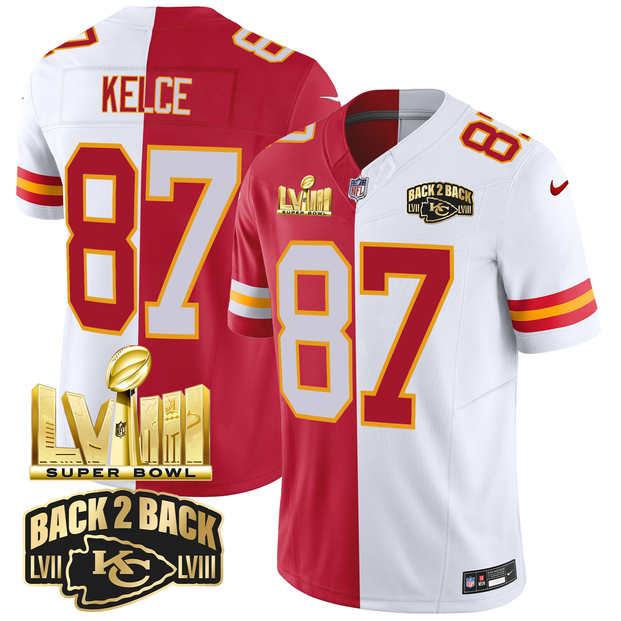 Youth's Chiefs Super Bowl LVIII & Back 2 Back Gold Patch Vapor Jersey V2 - All Stitched - Image 30