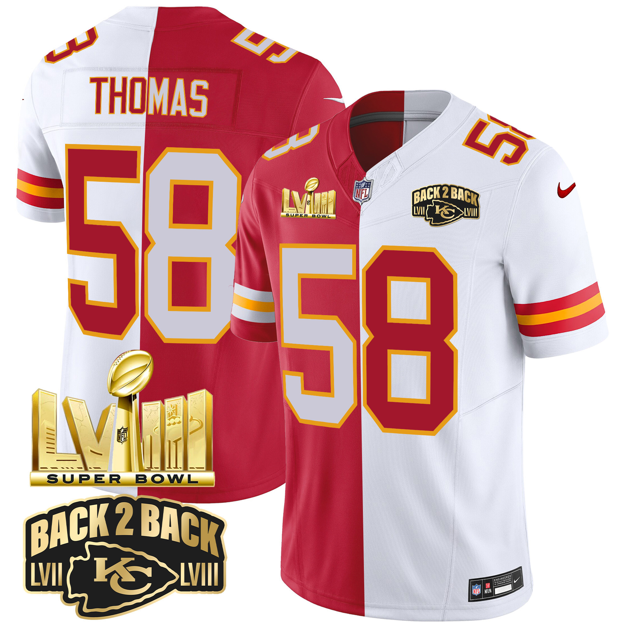 Youth's Chiefs Super Bowl LVIII & Back 2 Back Gold Patch Vapor Jersey V2 - All Stitched - Image 31